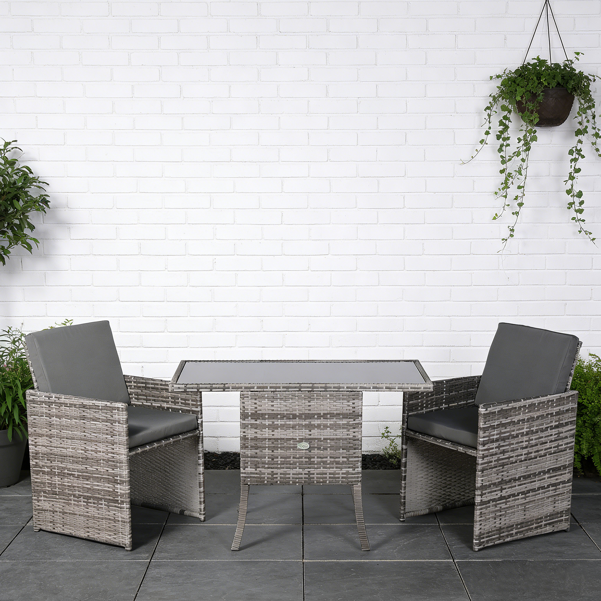 Luxury 3-Piece Cube Garden Bistro Set – Premium Grey Wicker Furniture for Balcony & Patio