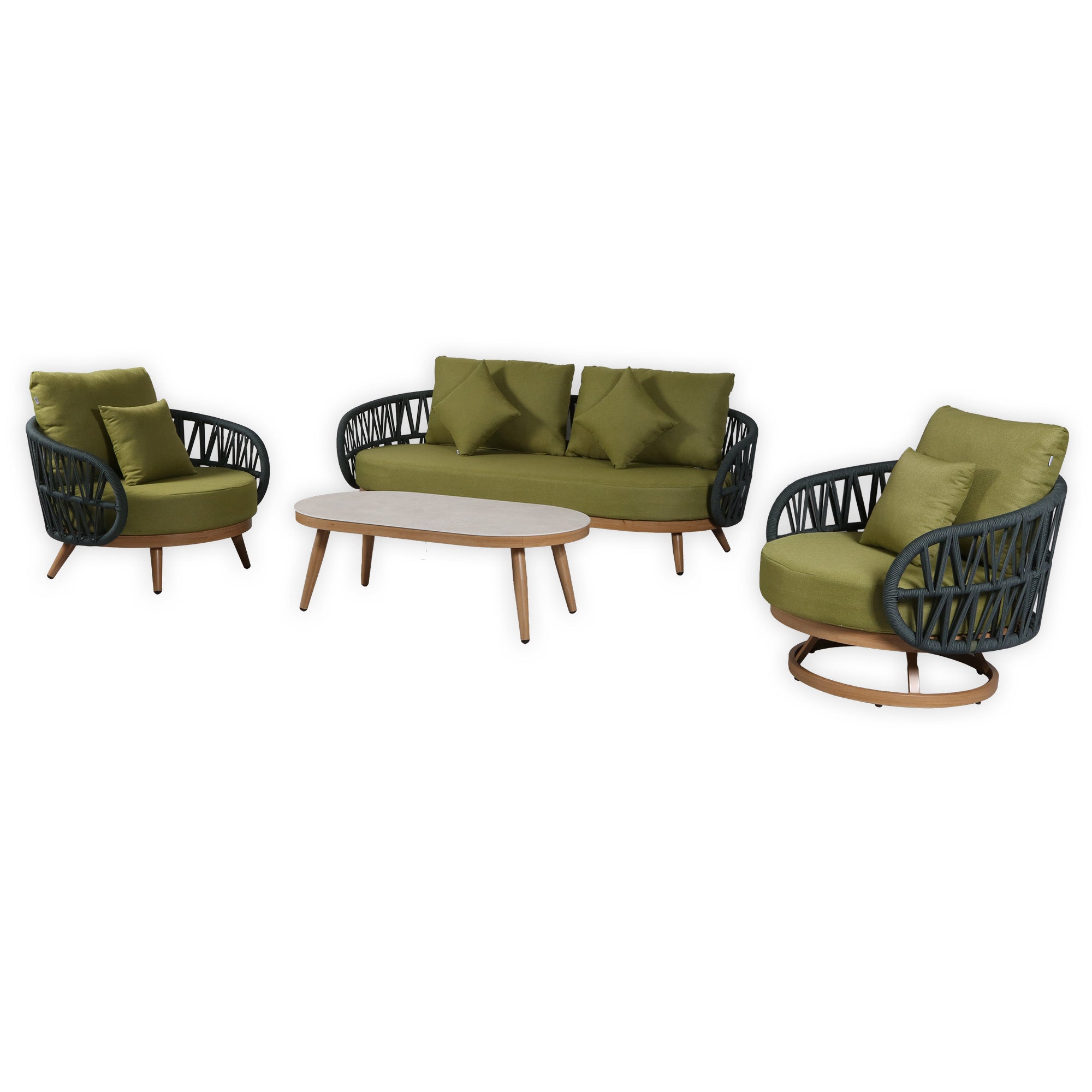Due in 15/06/26 | Luna Range Olive Green & Anthracite Rope Sofa Set | Premium Outdoor Lounge Furniture
