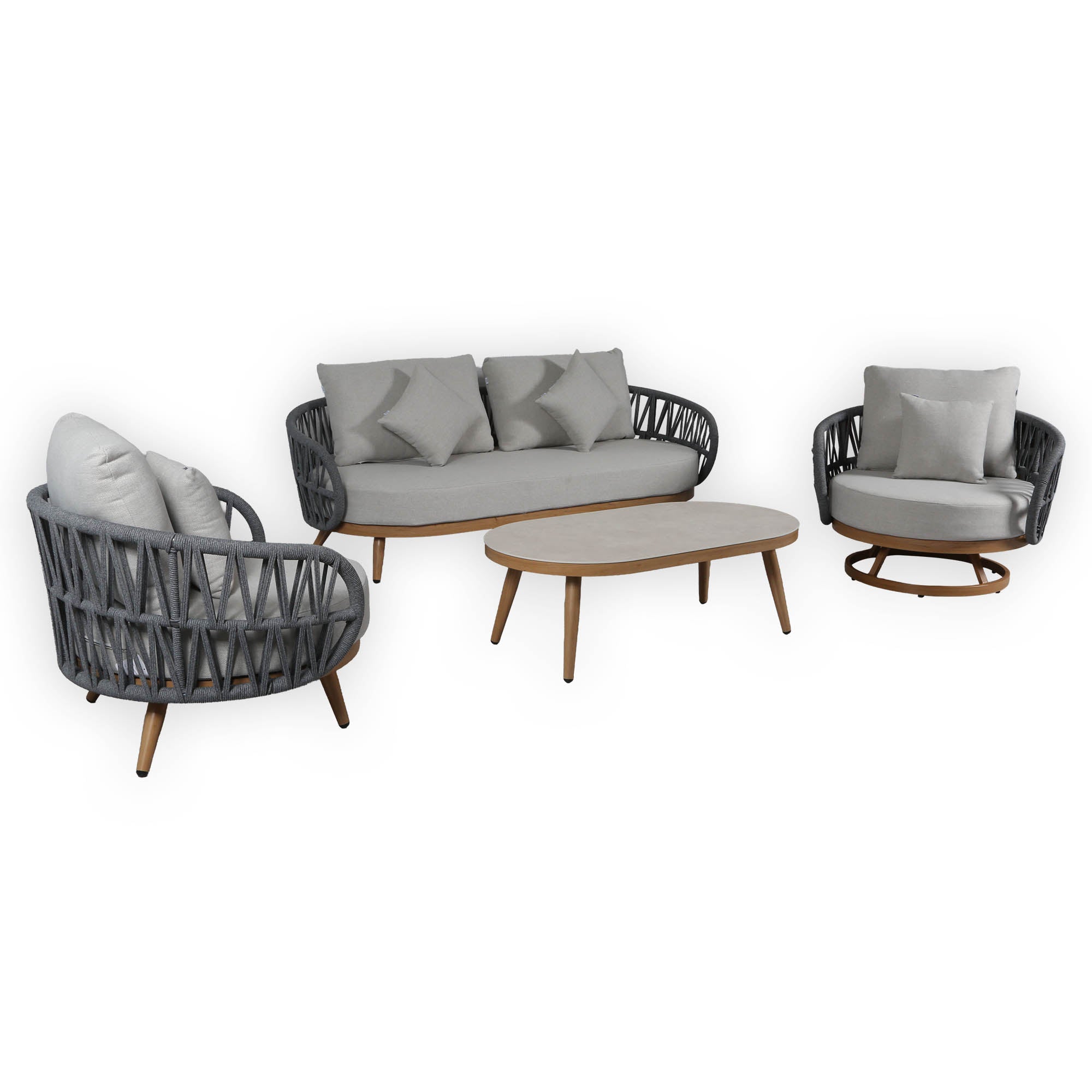 Due in 15/06/26 |Luna Range White & Anthracite Rope Sofa Set | Premium Outdoor Lounge Furniture