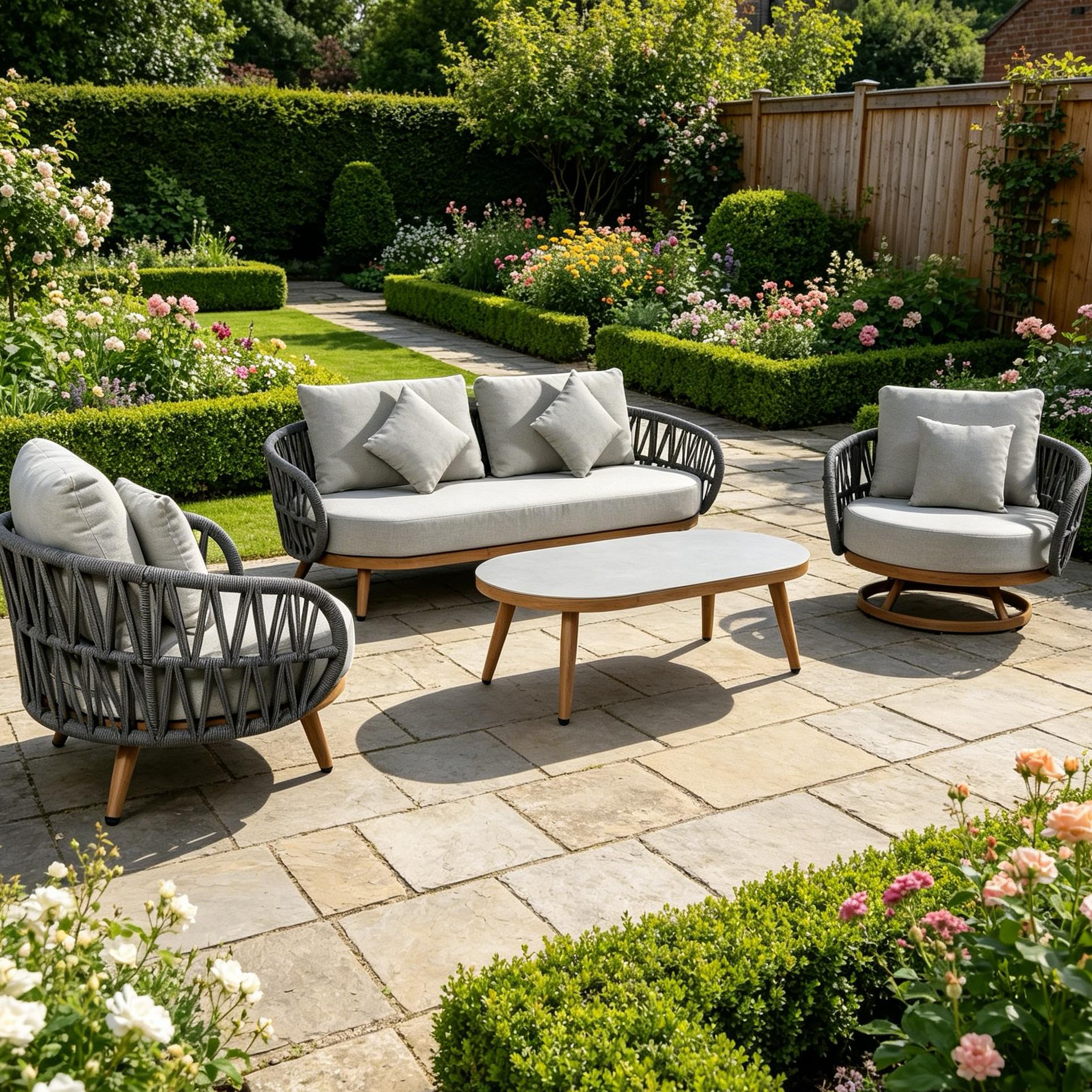 Due in 15/06/26 |Luna Range White & Anthracite Rope Sofa Set | Premium Outdoor Lounge Furniture