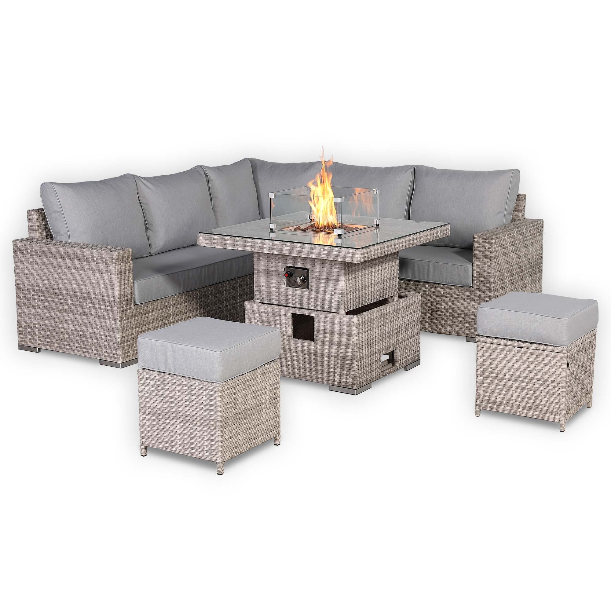 Aurora Range High Back Corner Sofa Set with Fire Pit Rising Table