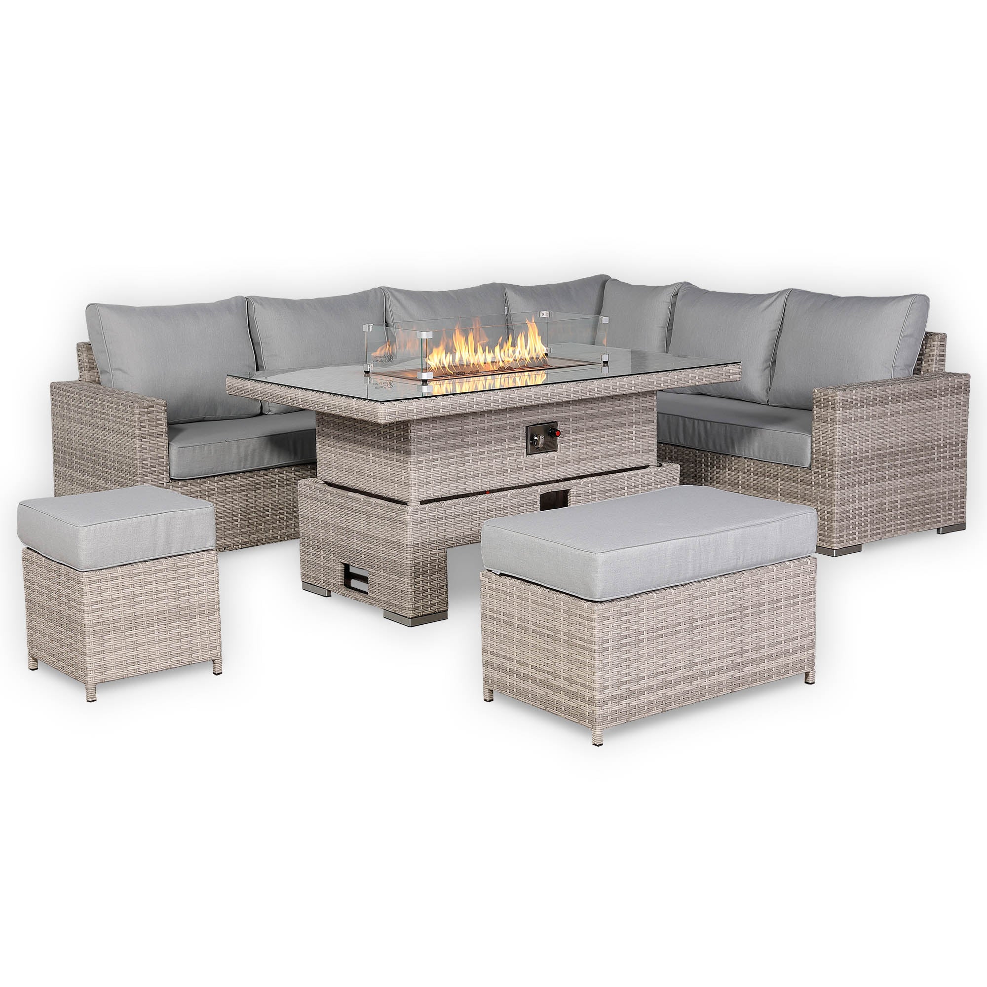 Aurora Range High Back Right Hand Corner Sofa Set with Fire Pit Rising Table