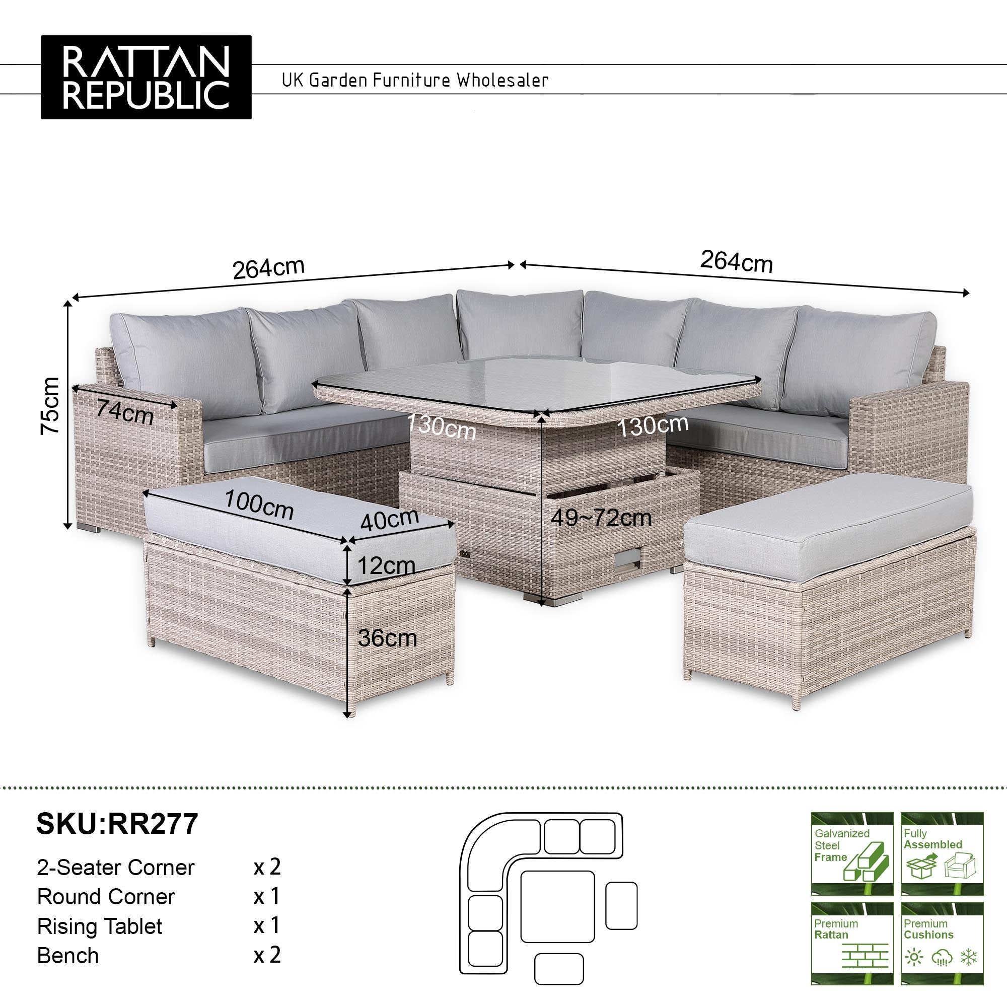 Aurora Range Large Round Corner Sofa Set with Rising Table