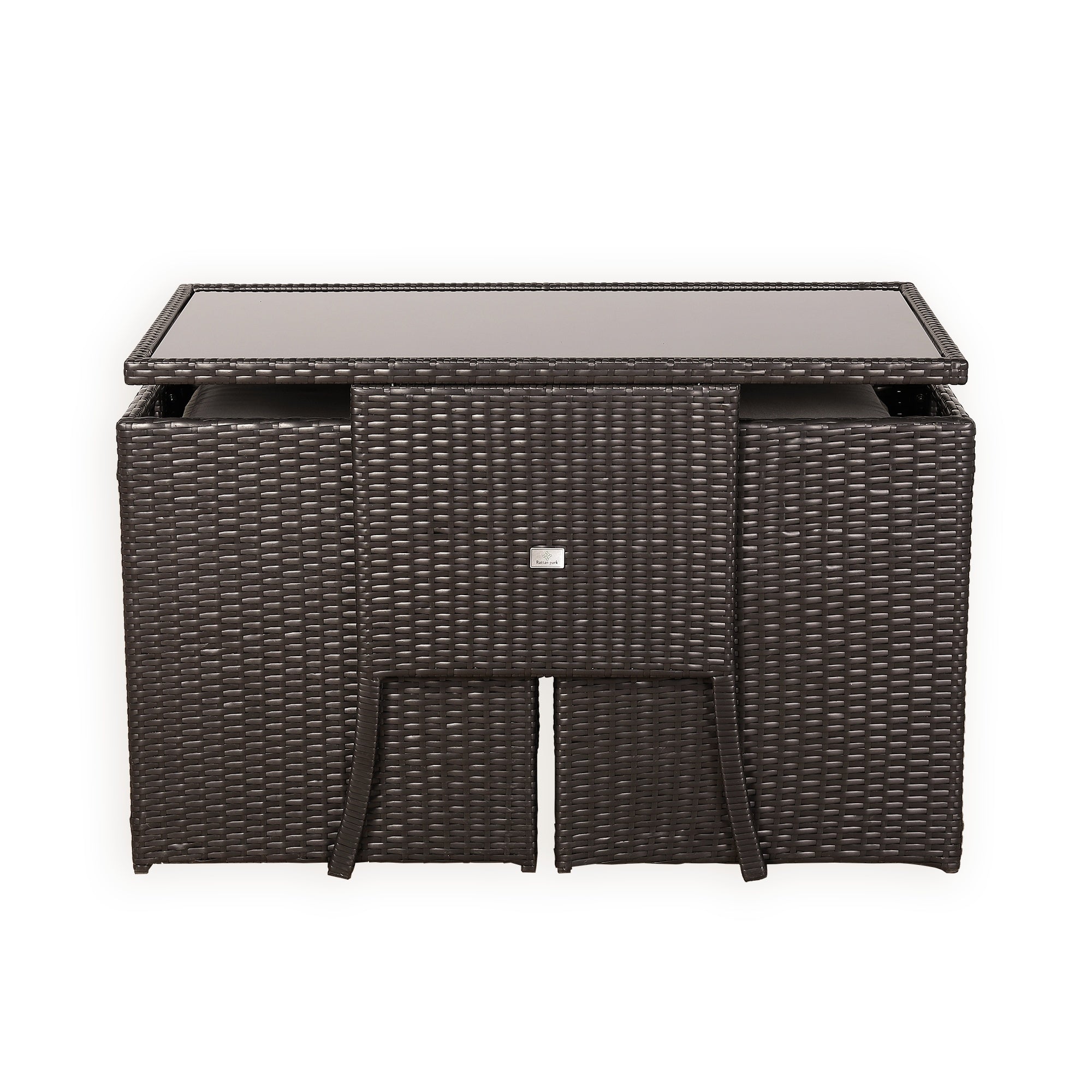 Rattan Republic Luxury 3-Piece Cube Garden Bistro Set – Elegant Blackish Brown Wicker Furniture for Balcony & Patio