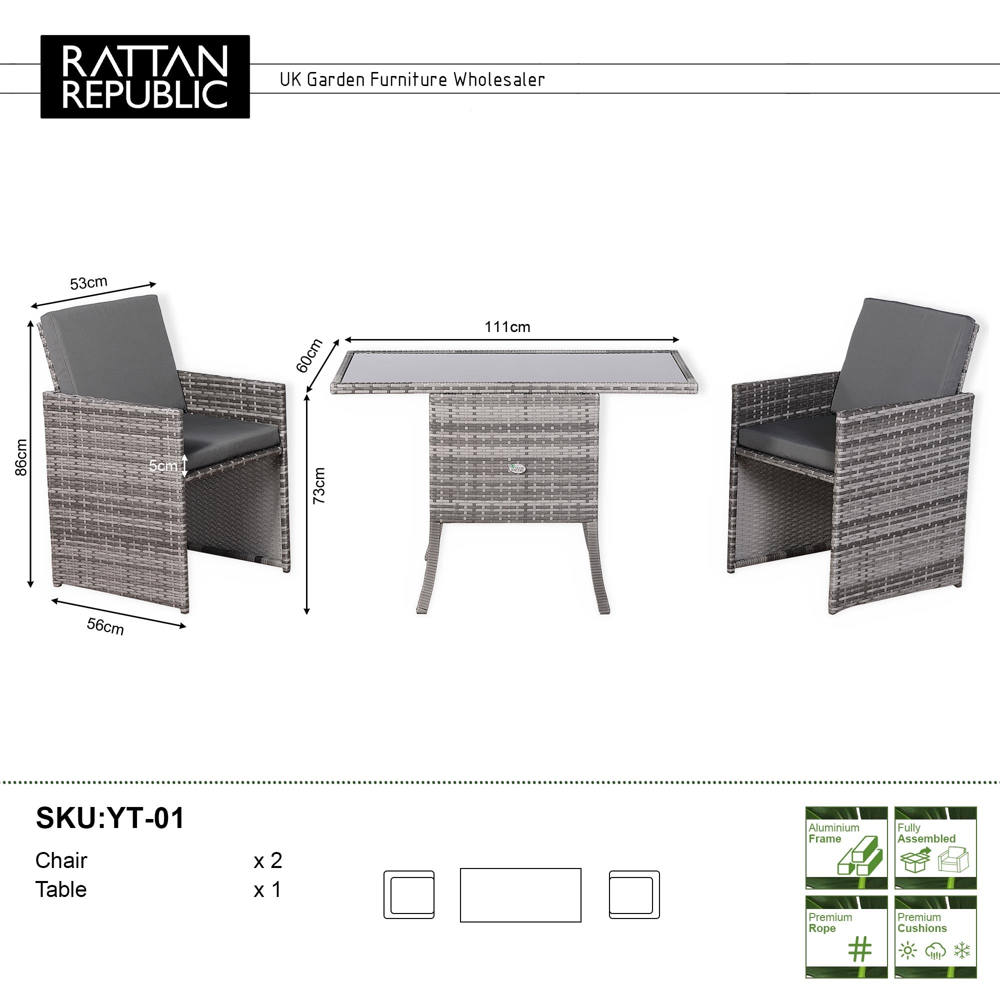 Luxury 3-Piece Cube Garden Bistro Set – Premium Grey Wicker Furniture for Balcony & Patio