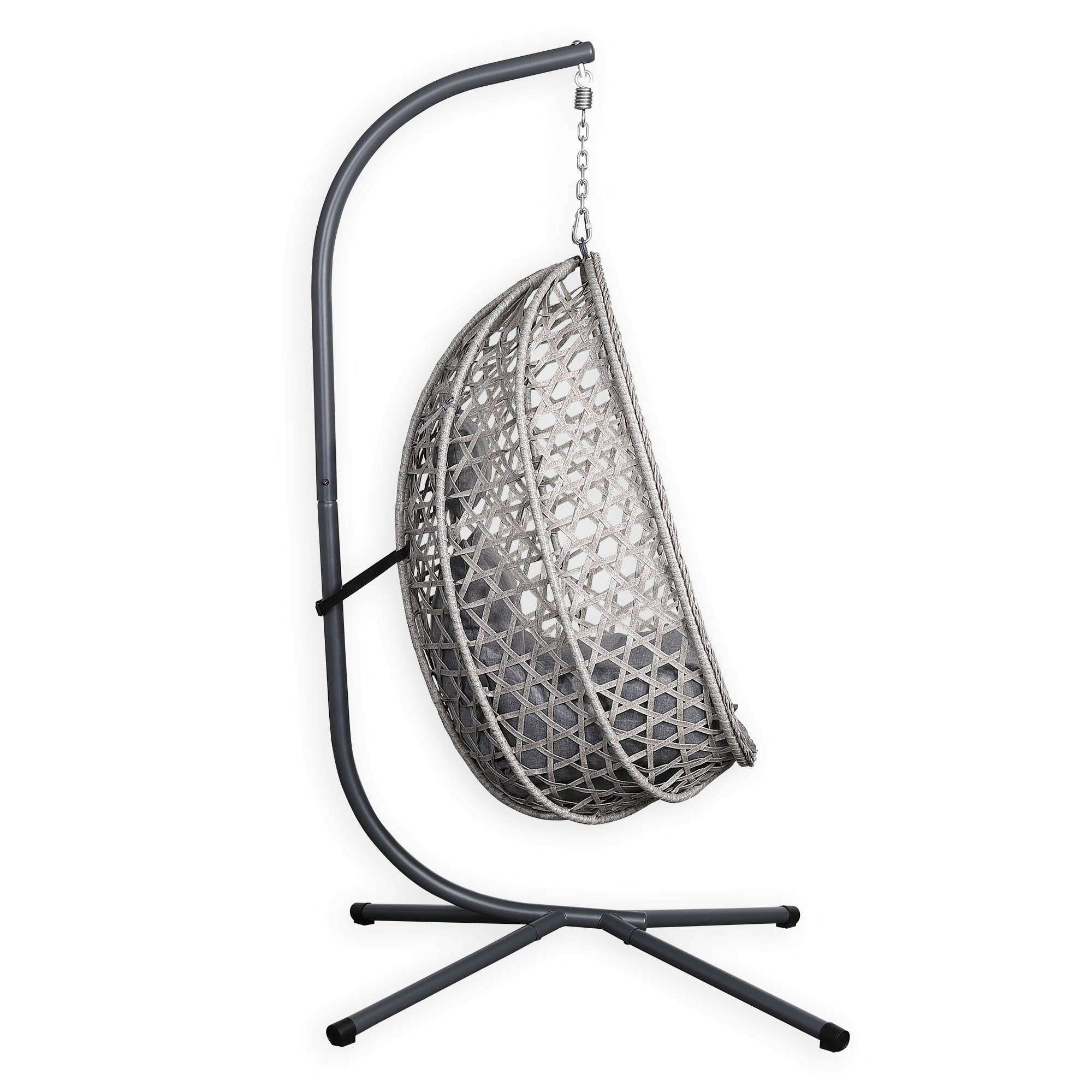 Nest Hanging Egg Chair with Stand, Thick Showerproof Cushions, for Living Room,Balcony or Outdoor, Grey Weave & Black Stand (RR-EC-02)