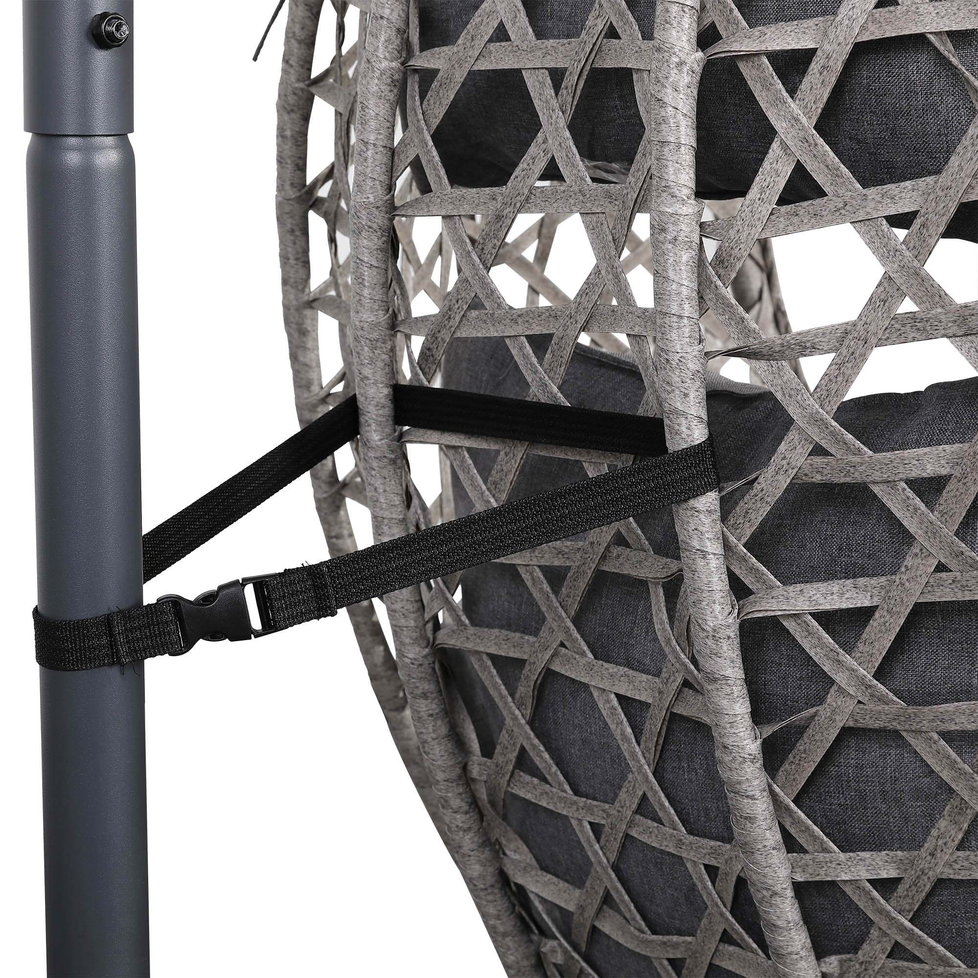 Nest Hanging Egg Chair with Stand, Thick Showerproof Cushions, for Living Room,Balcony or Outdoor, Grey Weave & Black Stand (RR-EC-02)