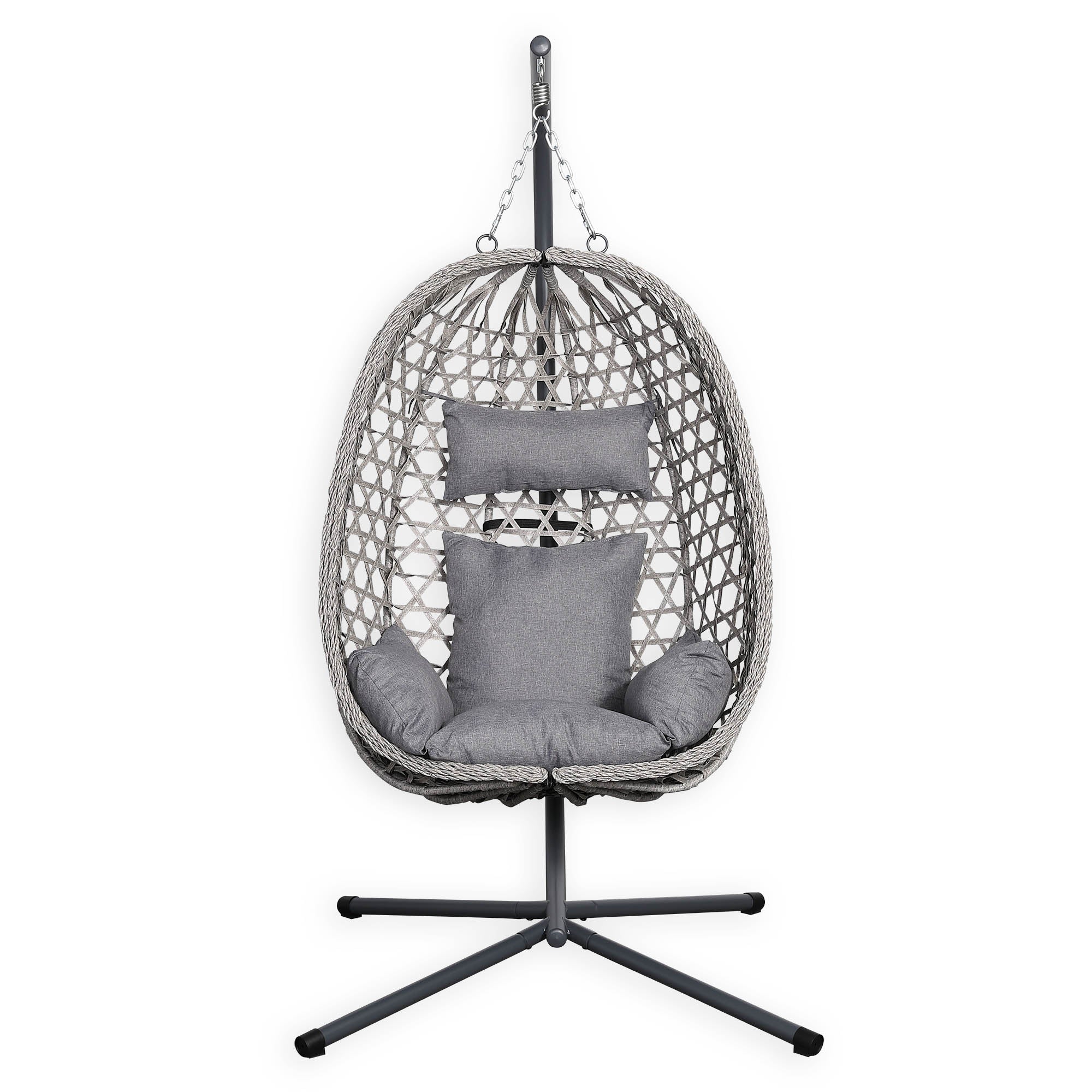Nest Hanging Egg Chair with Stand, Thick Showerproof Cushions, for Living Room,Balcony or Outdoor, Grey Weave & Black Stand (RR-EC-02)
