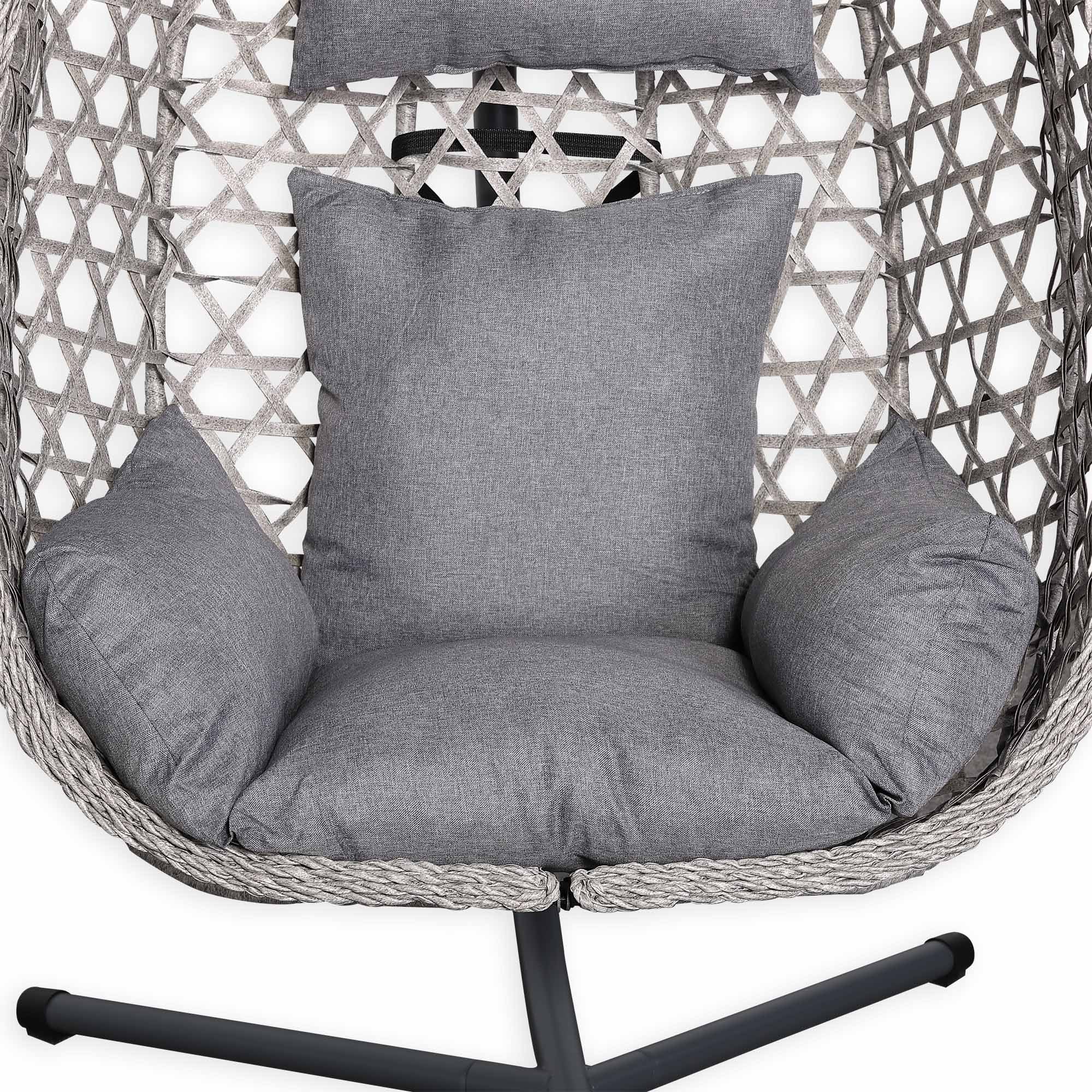 Nest Hanging Egg Chair with Stand, Thick Showerproof Cushions, for Living Room,Balcony or Outdoor, Grey Weave & Black Stand (RR-EC-02)