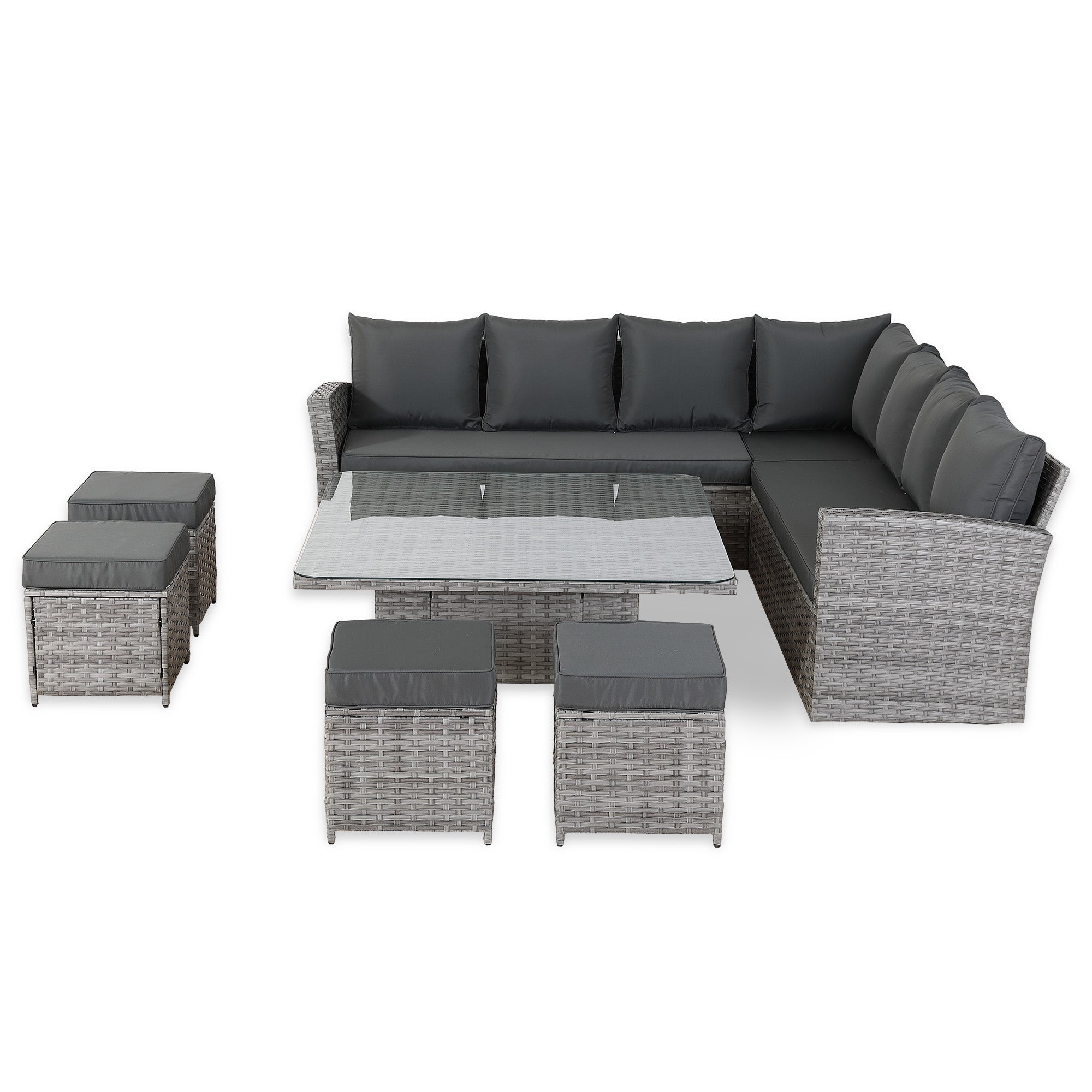 IN STOCK |Bristol Range 11-Seater Rattan Garden Furniture Set with Height-Adjustable Rising Table & Waterproof Cover - Luxury Symmetrical Corner Sofa