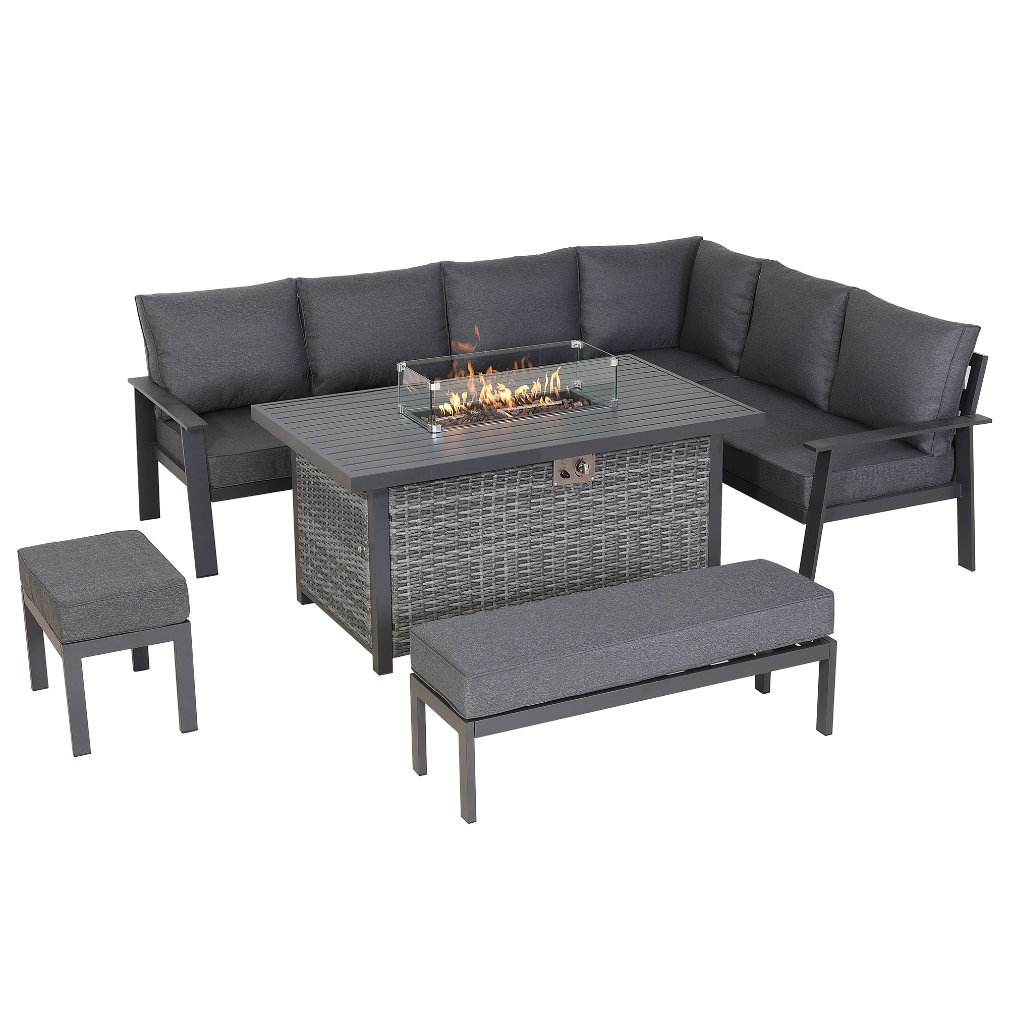Titan Range High Back Right Hand Corner Sofa Set with Fire Pit Table