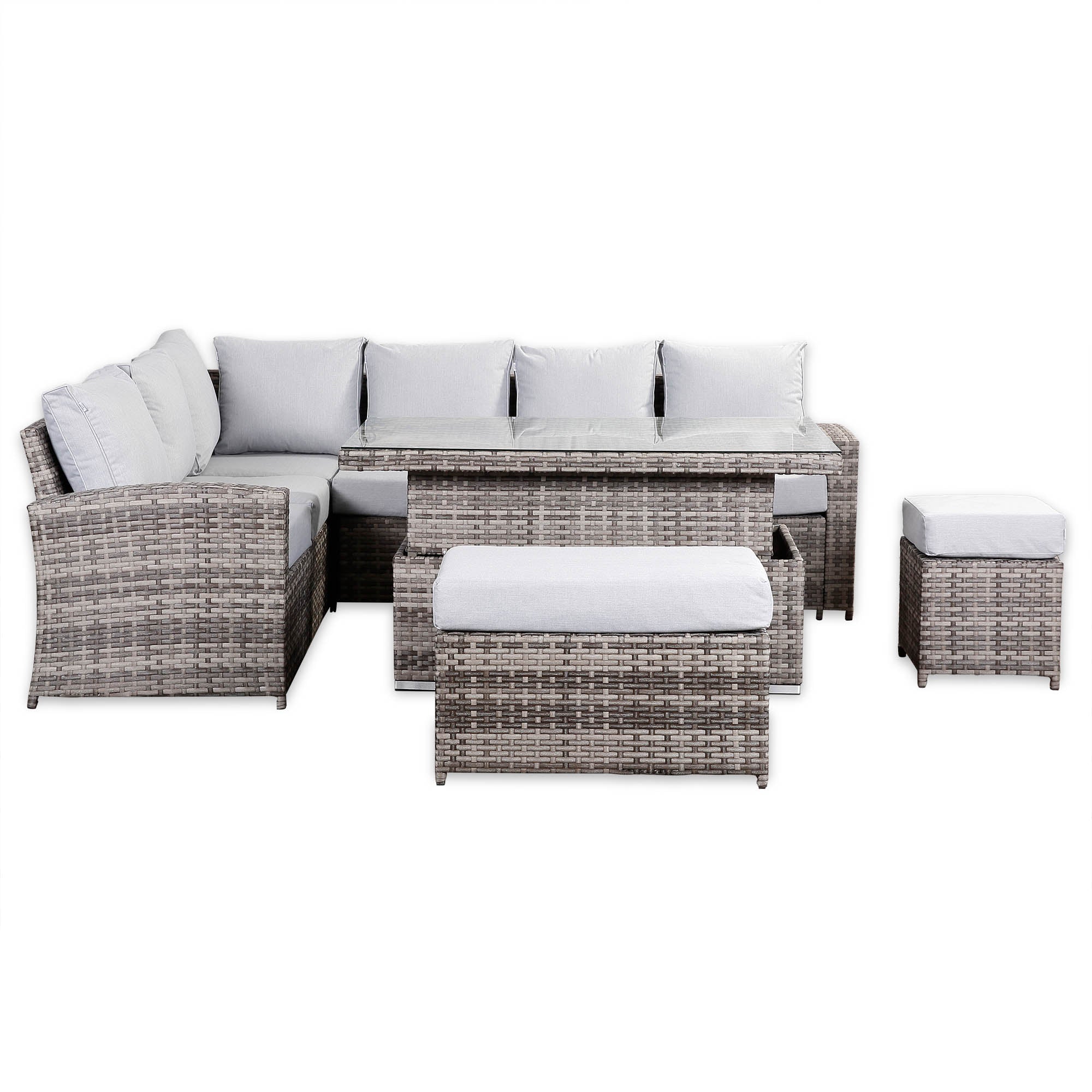 Sloane Range Left Hand Corner Sofa Set with Rising Table in Rustic Grey Weave (2021 version)