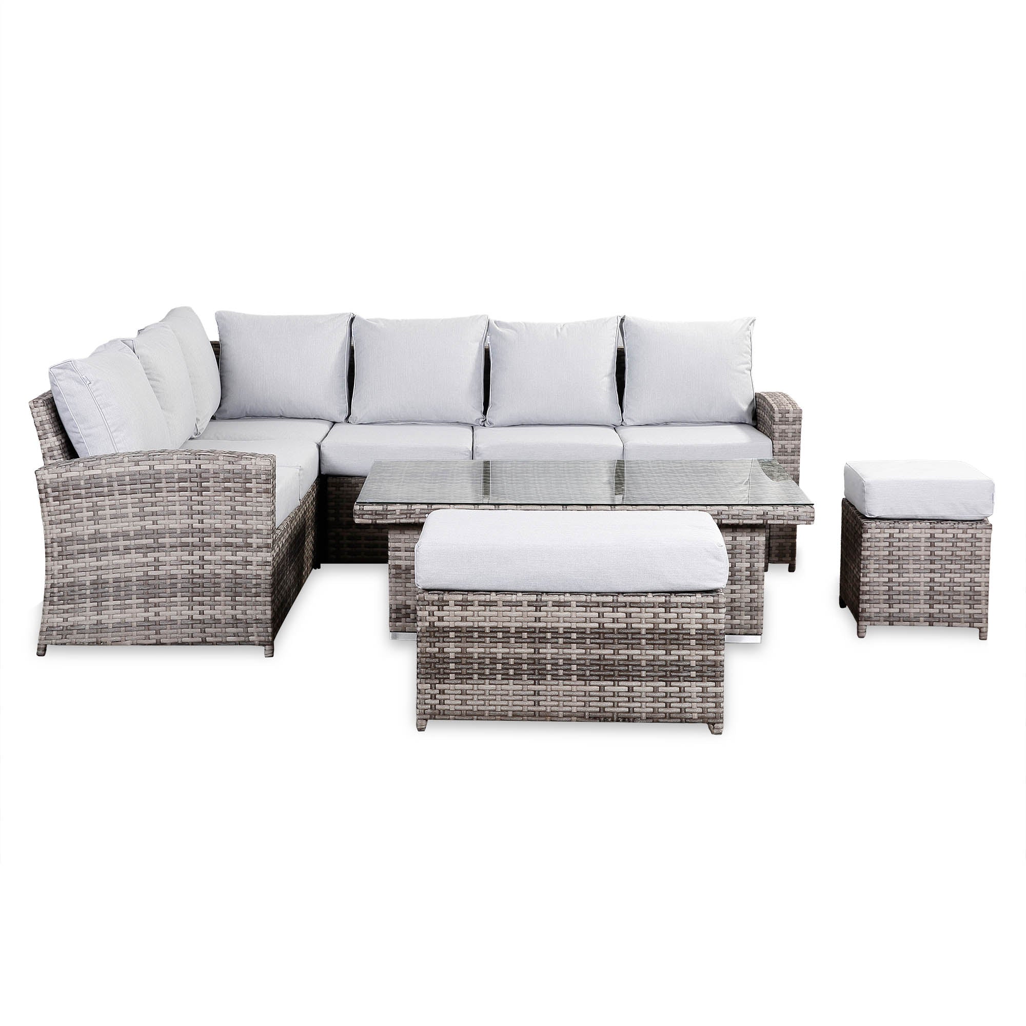 Sloane Range Left Hand Corner Sofa Set with Rising Table in Rustic Grey Weave (2021 version)