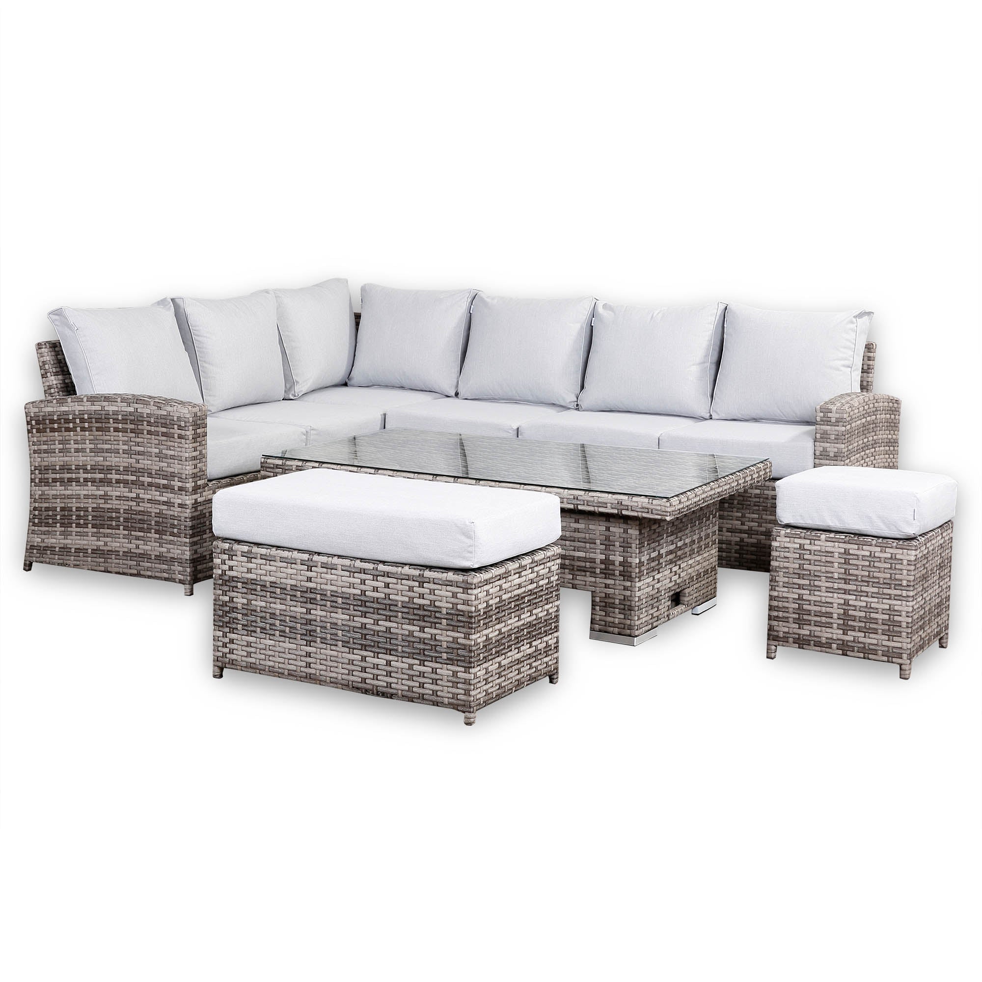 Sloane Range Left Hand Corner Sofa Set with Rising Table in Rustic Grey Weave (2021 version)