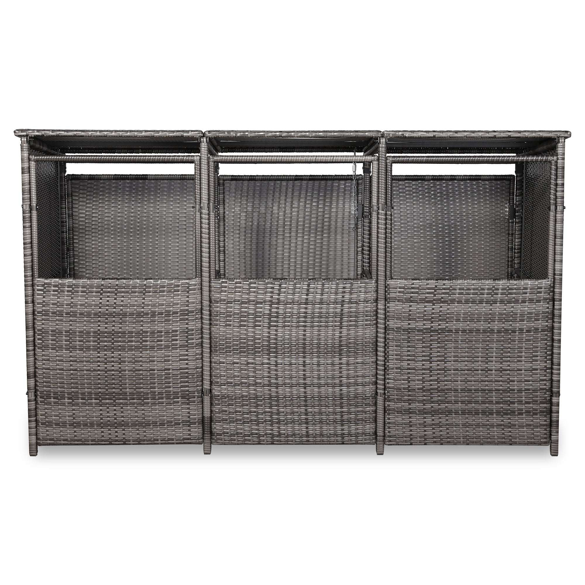 Nest wheelie bins shed / store in Grey Rattan Weave (WBS-3G)