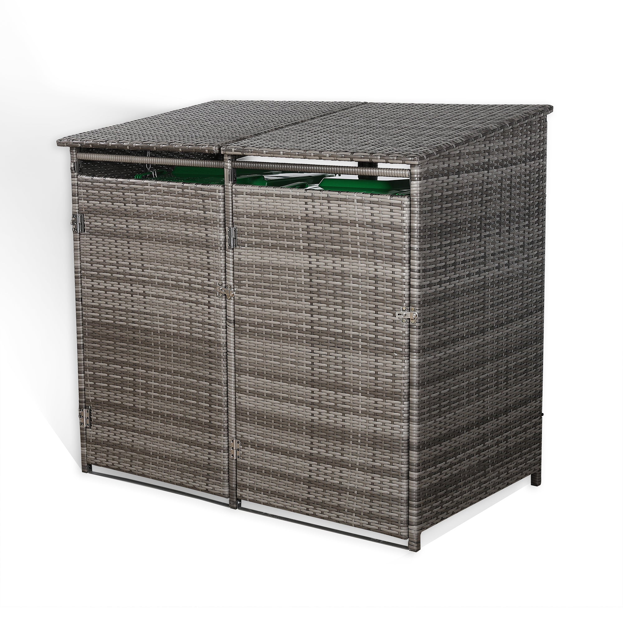 Nest wheelie bins shed / store in Grey Rattan Weave (WBS-2G)