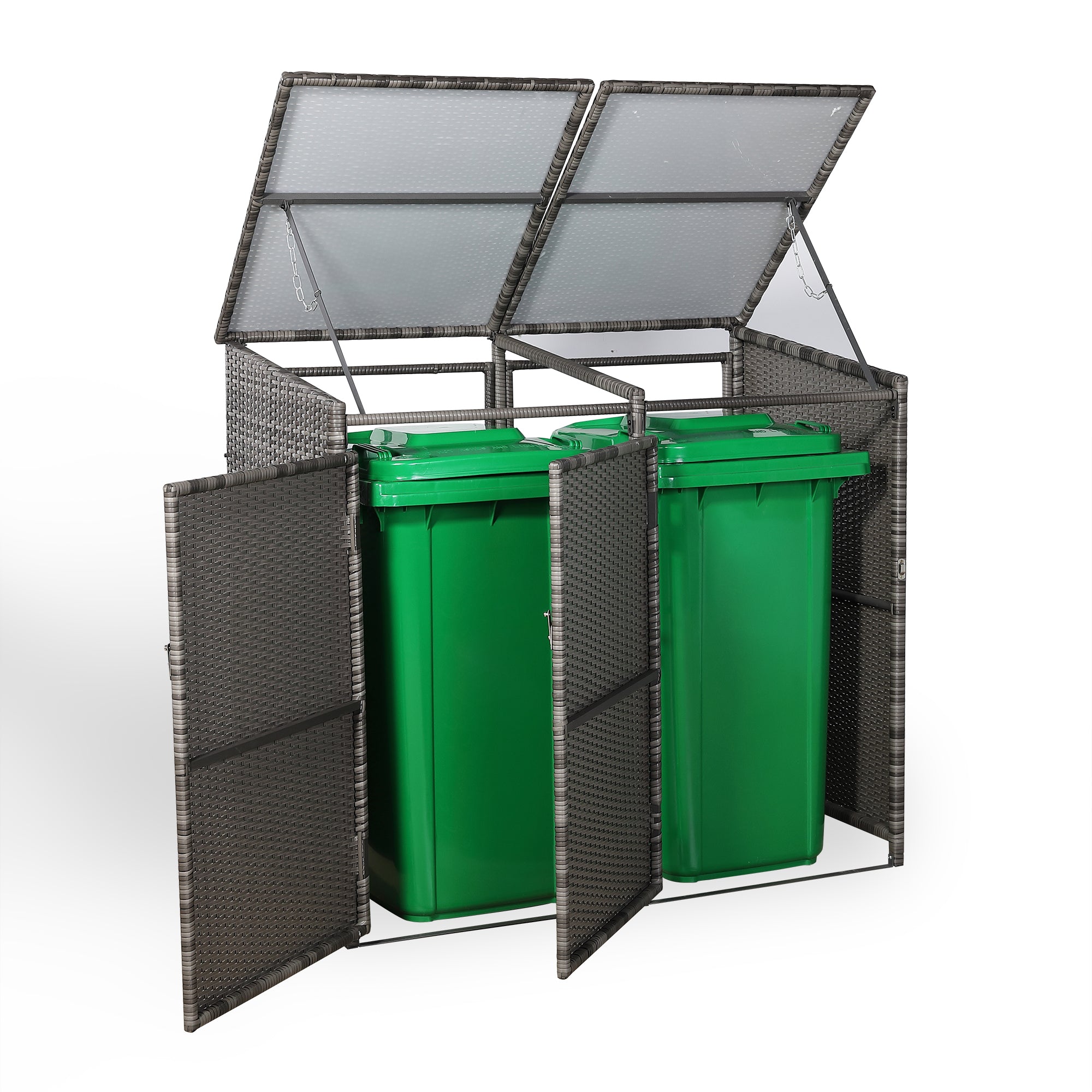 Nest wheelie bins shed / store in Grey Rattan Weave (WBS-2G)