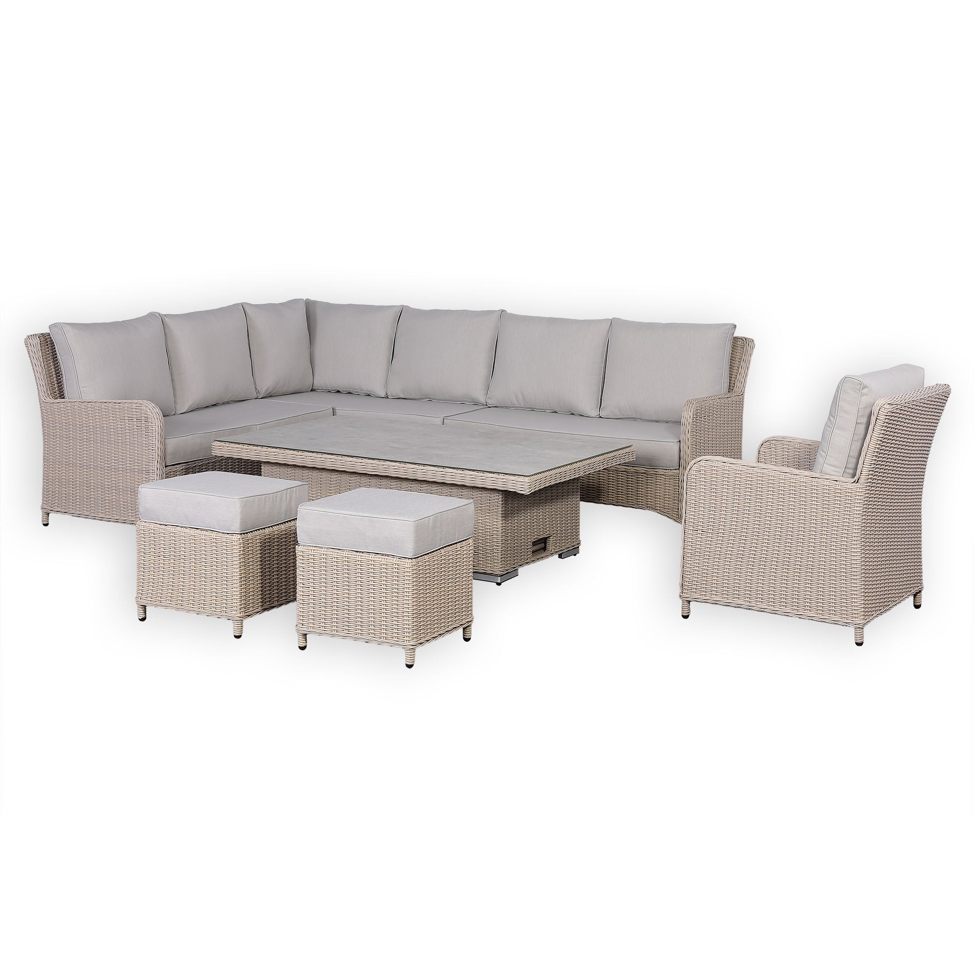 Oxford Range Left Hand Corner Sofa Set with Armchair, Footstools and Rising Table
