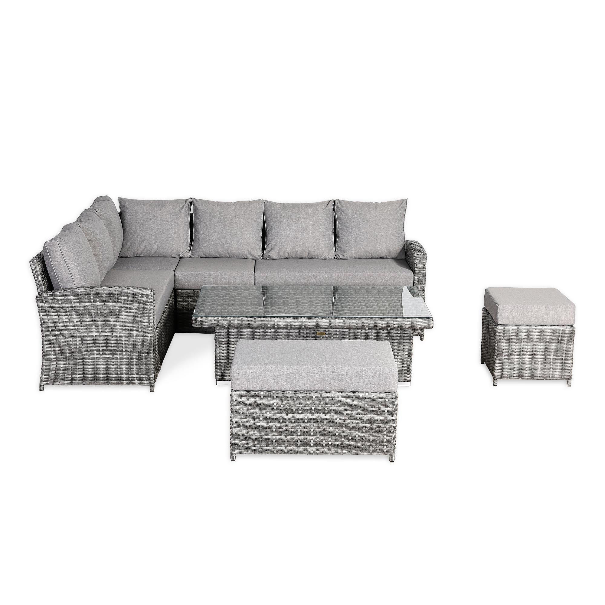Sloane Range Left Hand Corner Sofa Set with Rising Table in Dark Grey Weave