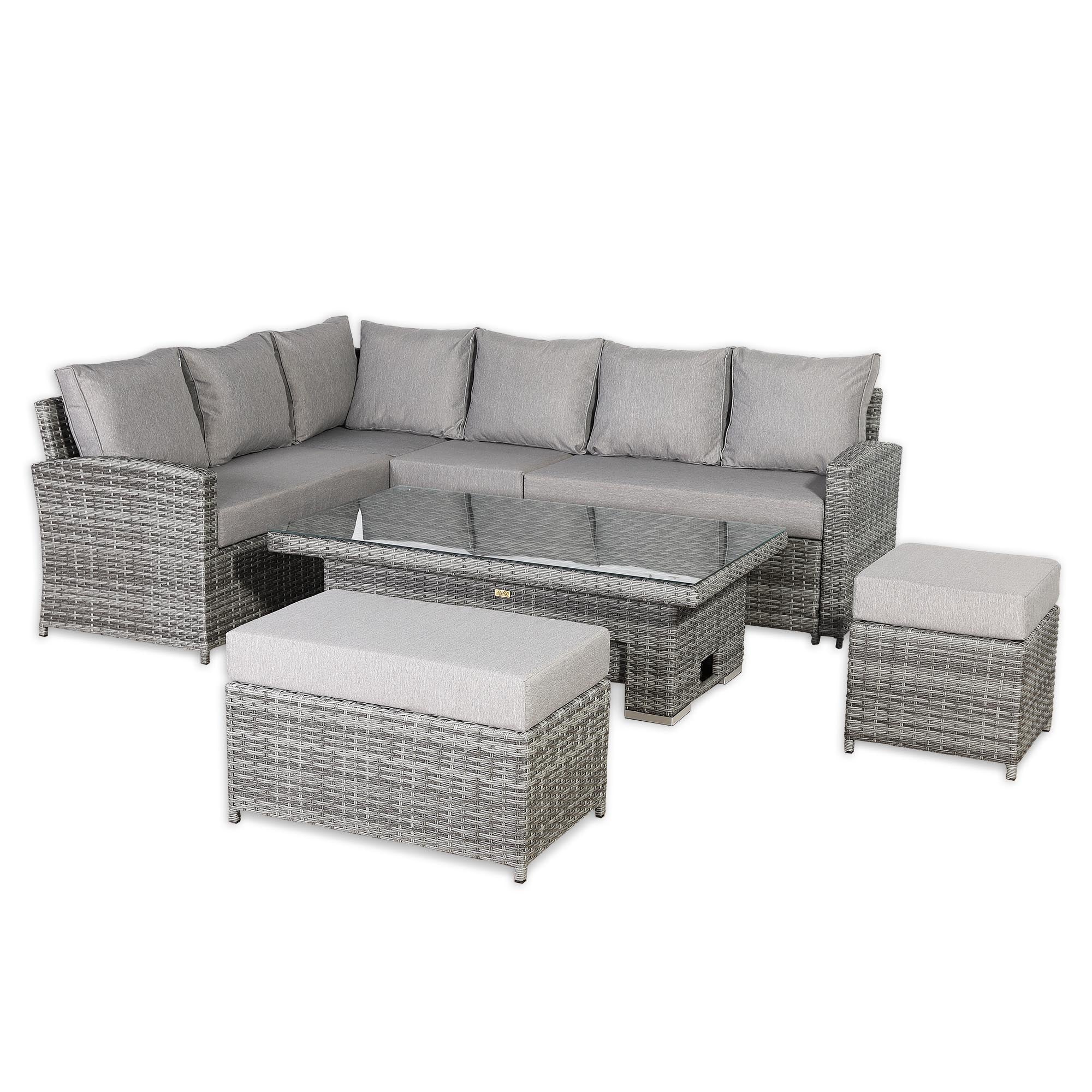 Sloane Range Left Hand Corner Sofa Set with Rising Table in Dark Grey Weave
