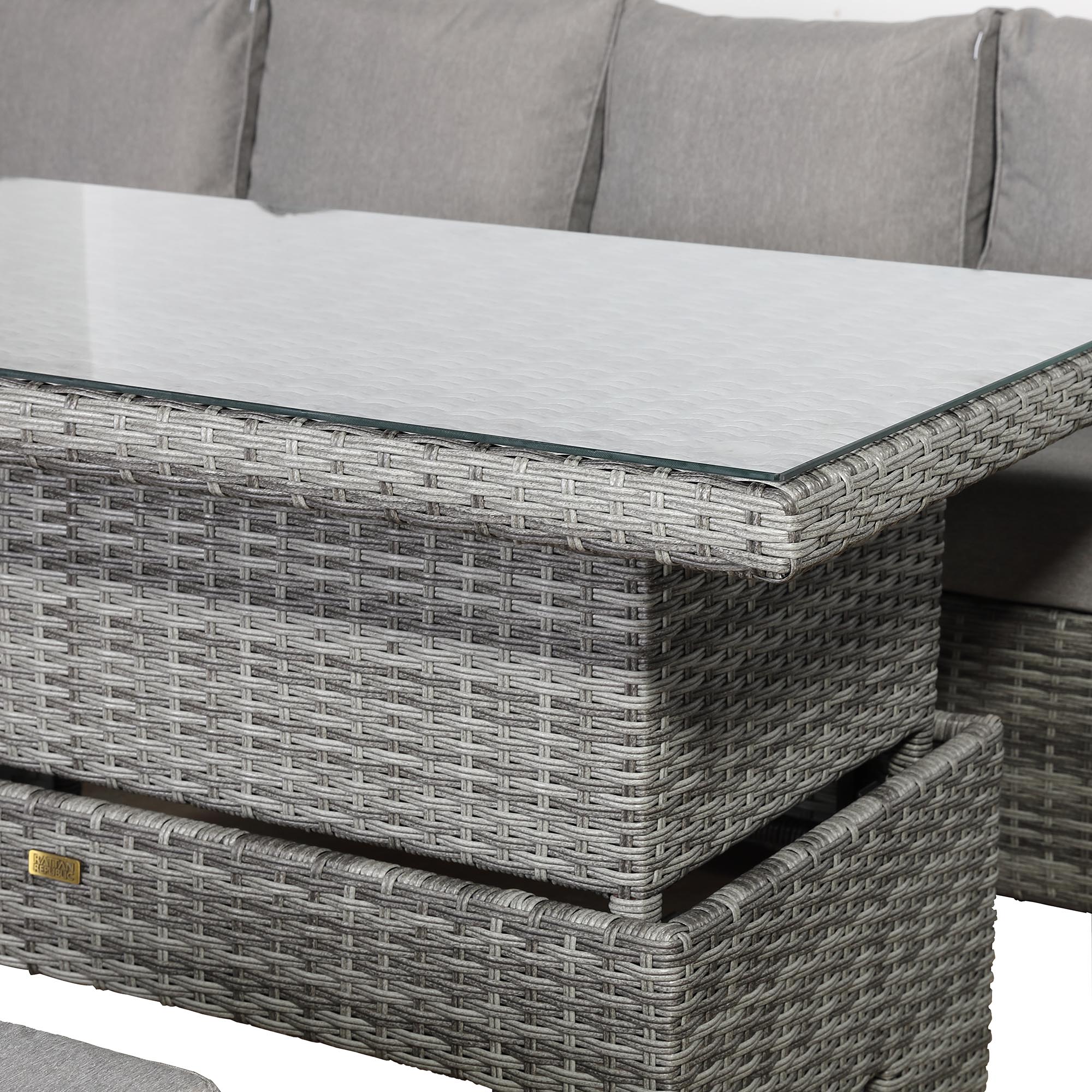 Sloane Range Left Hand Corner Sofa Set with Rising Table in Dark Grey Weave