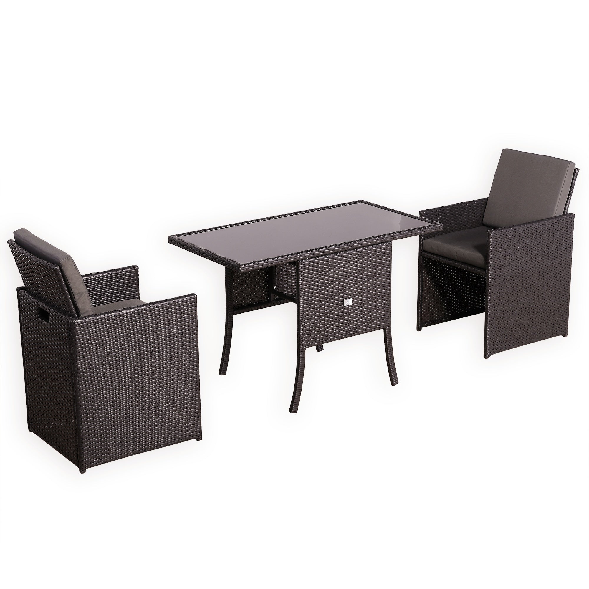 Rattan Republic Luxury 3-Piece Cube Garden Bistro Set – Elegant Blackish Brown Wicker Furniture for Balcony & Patio