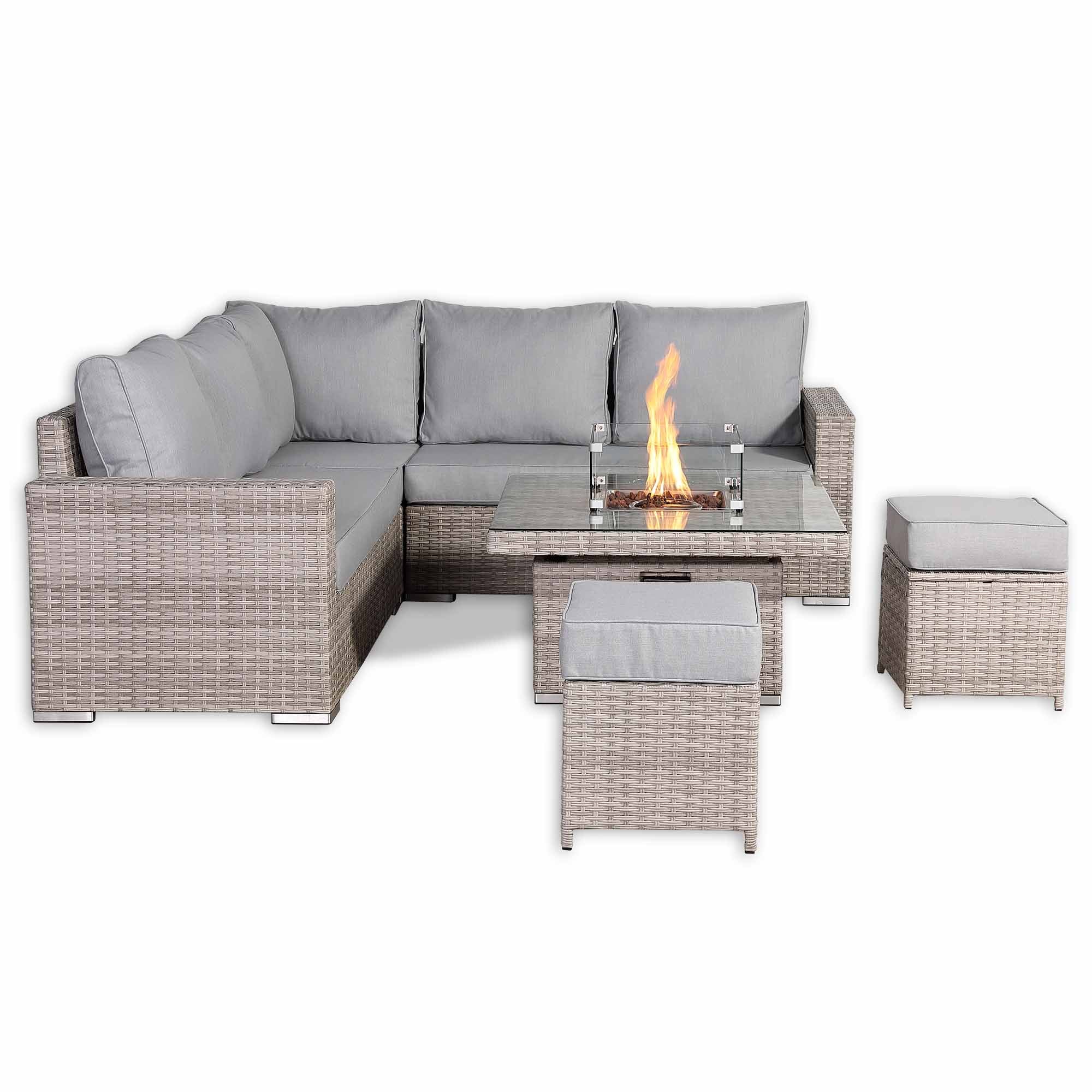 Aurora Range High Back Corner Sofa Set with Fire Pit Rising Table