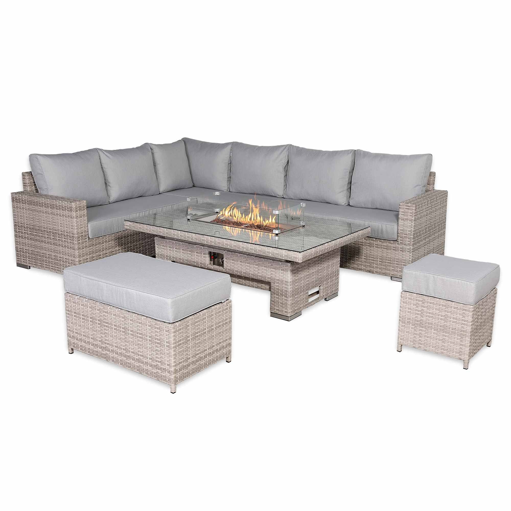 Aurora Range High Back Right Hand Corner Sofa Set with Fire Pit Rising Table