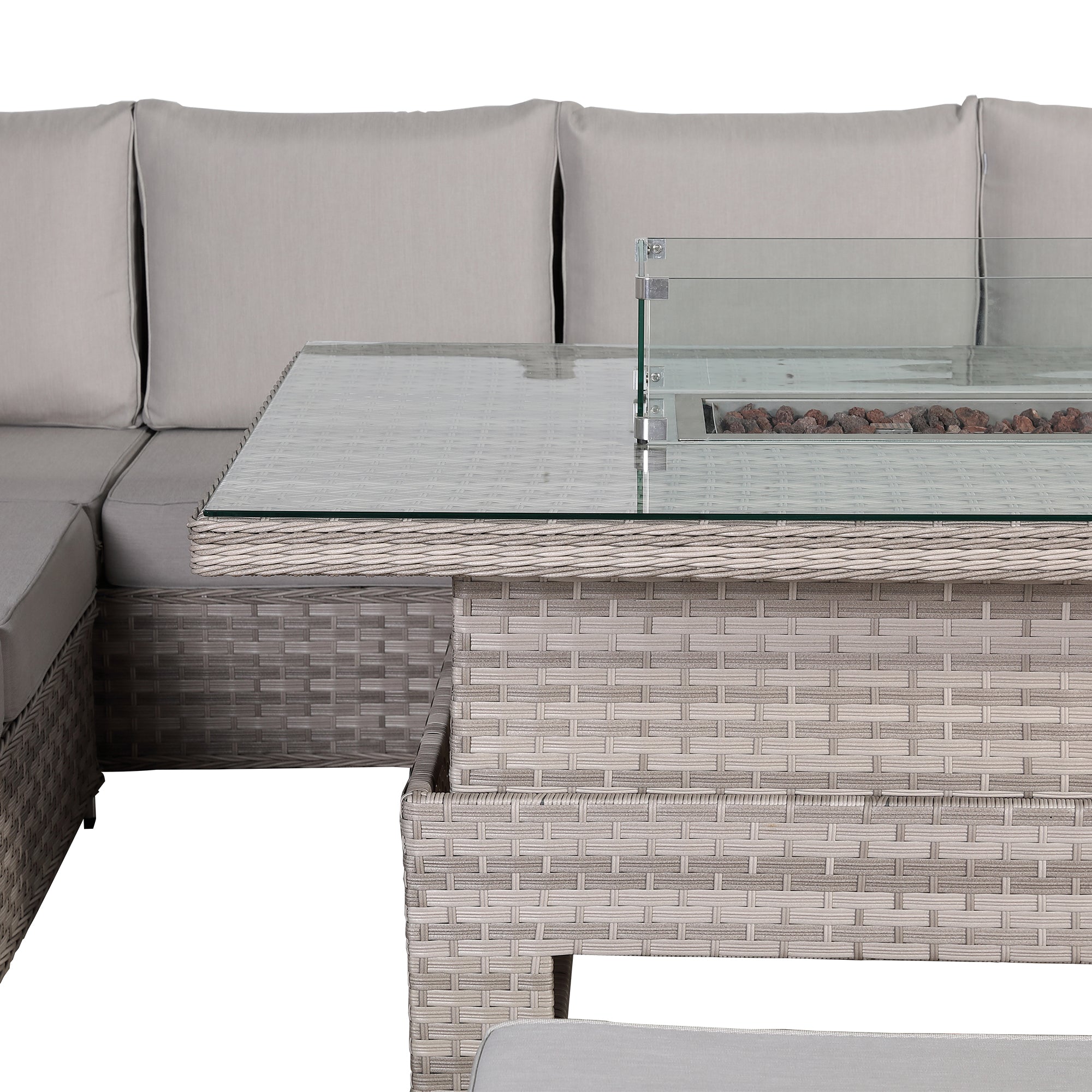 Havana Range  High Back Left Hand Corner Sofa Set with Fire Pit Rising Table