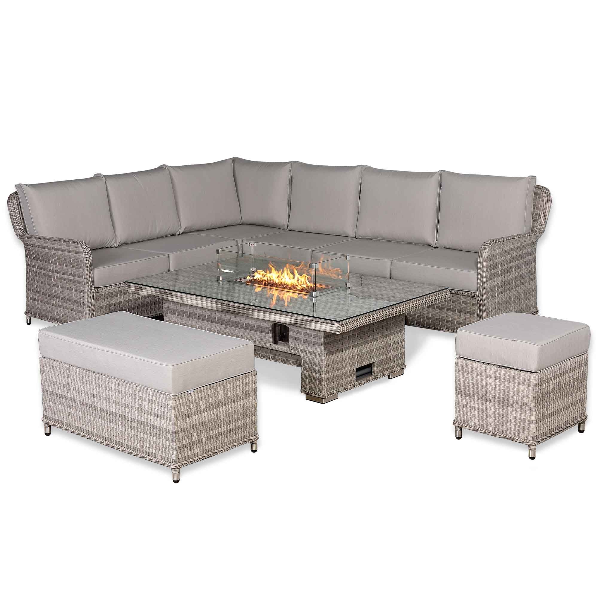 Havana Range  High Back Left Hand Corner Sofa Set with Fire Pit Rising Table
