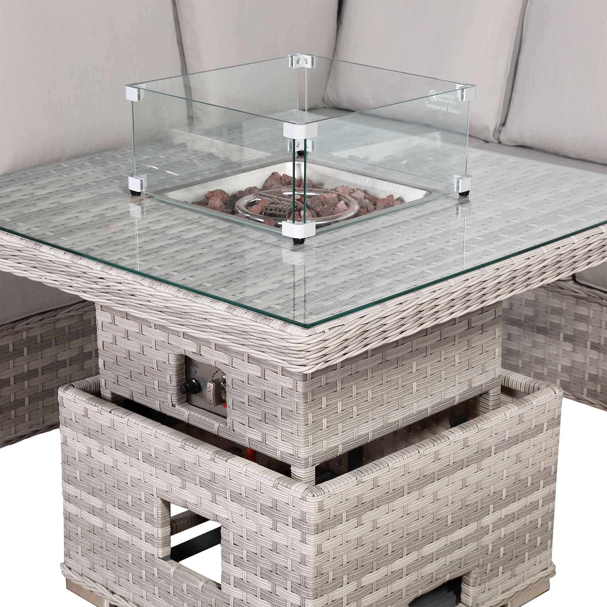 Havana Range Square Corner Sofa Set with Fire Pit Rising Table