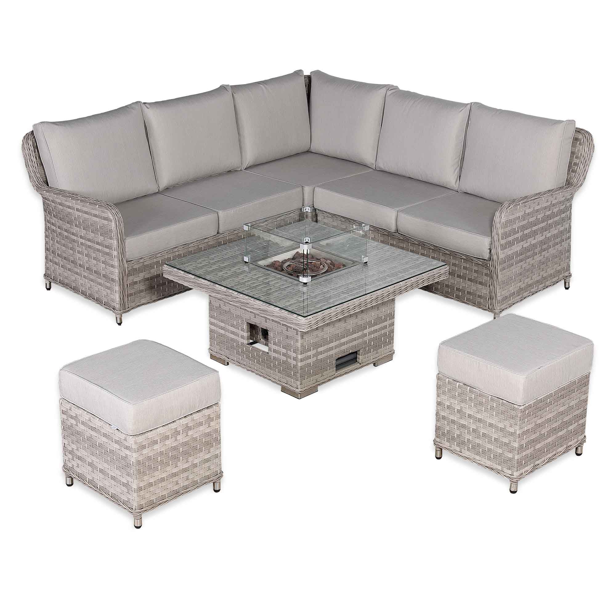 Havana Range Square Corner Sofa Set with Fire Pit Rising Table