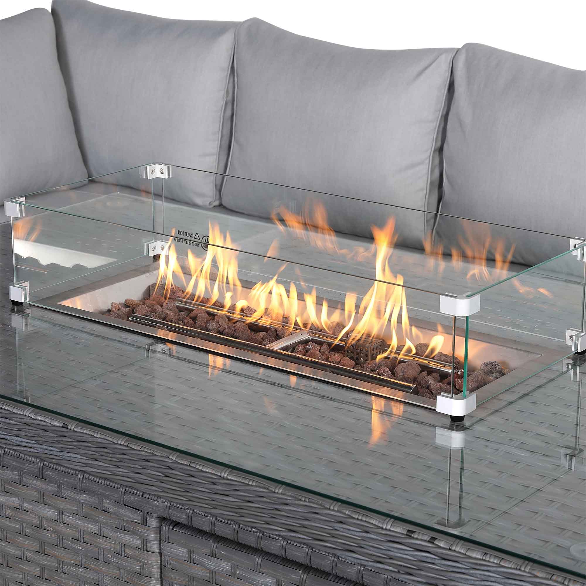 Catalina Range Modular Corner Sofa Set with Fire Pit Table in Large Grey Rattan