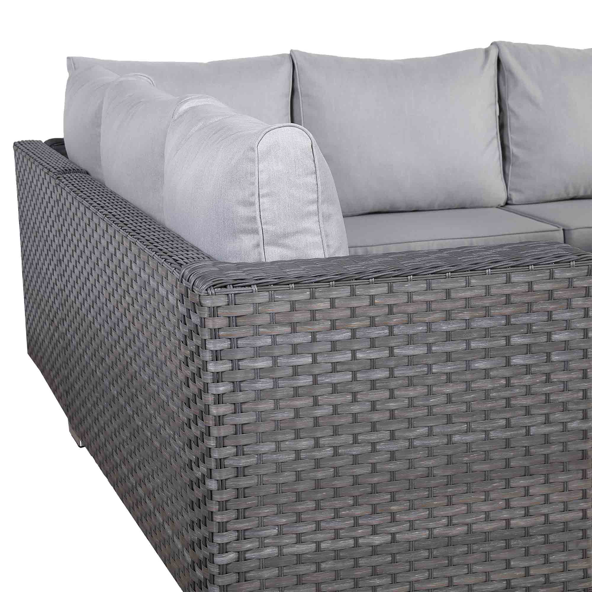 Catalina Range Modular Corner Sofa Set with Fire Pit Table in Large Grey Rattan