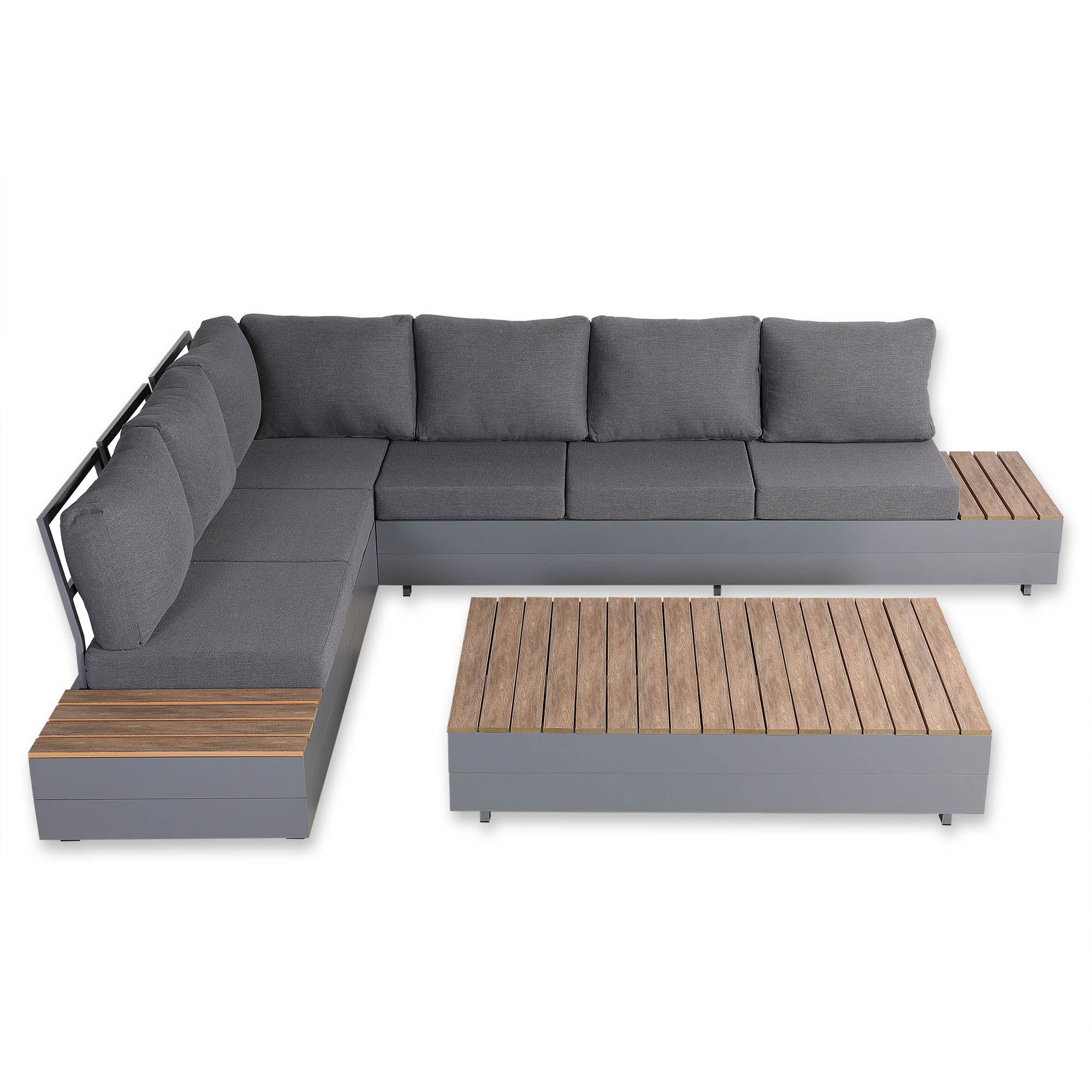 Titan Range Aluminium L-Shape Corner Sofa Set with Wood Top Coffee Table