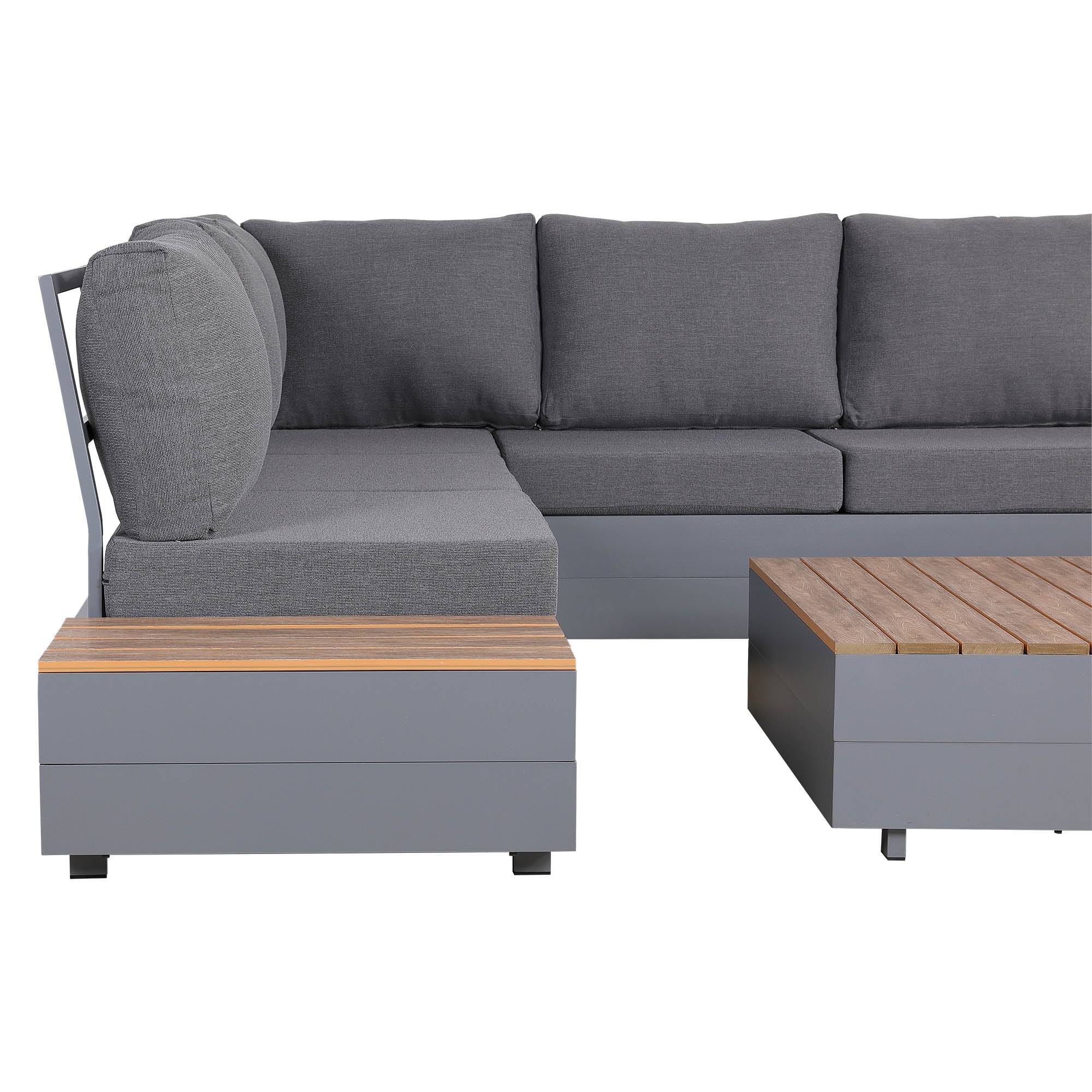 Titan Range Aluminium L-Shape Corner Sofa Set with Wood Top Coffee Table
