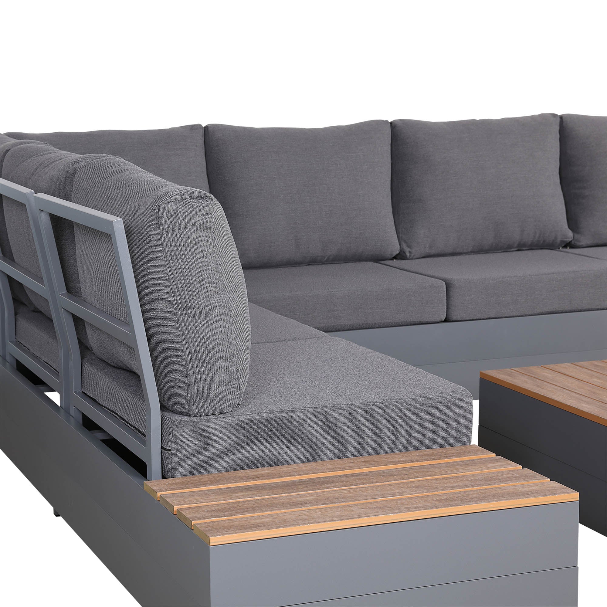 Titan Range Aluminium L-Shape Corner Sofa Set with Wood Top Coffee Table