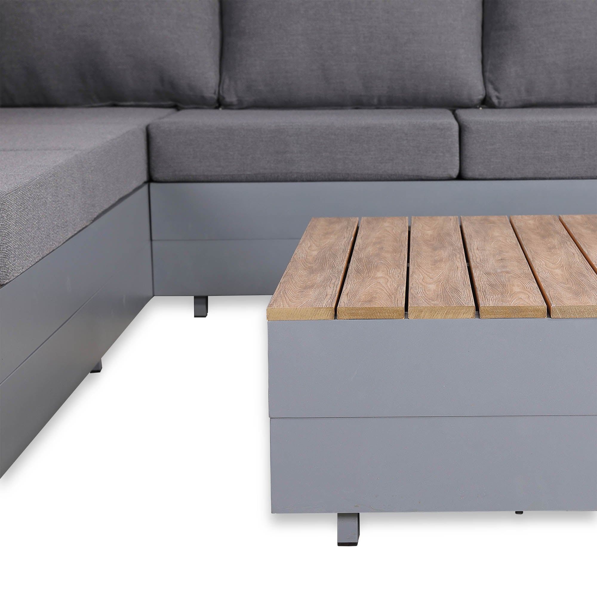 Titan Range Aluminium L-Shape Corner Sofa Set with Wood Top Coffee Table