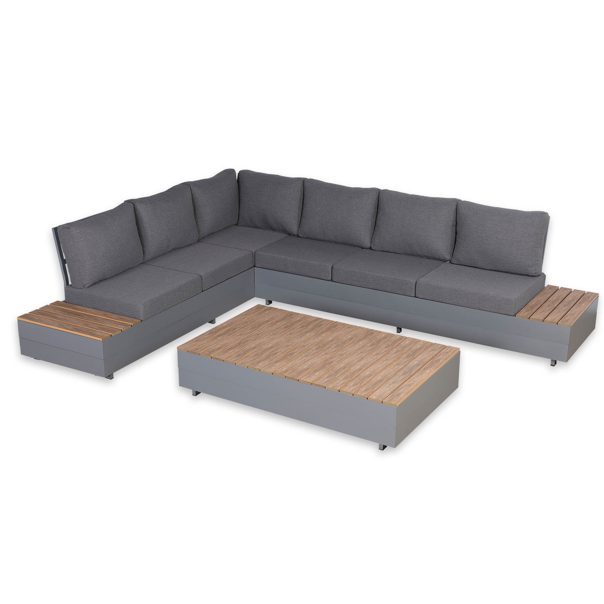 Titan Range Aluminium L-Shape Corner Sofa Set with Wood Top Coffee Table