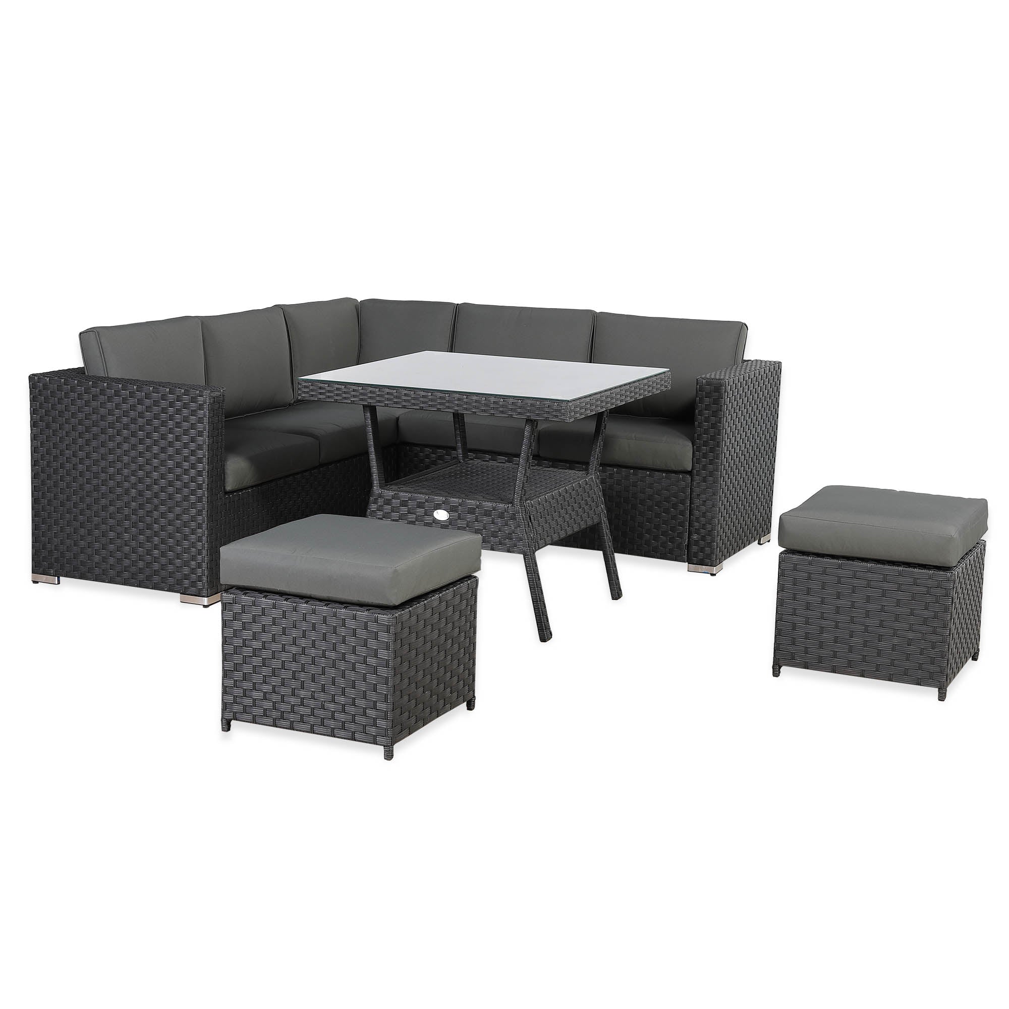 IN STOCK | Bath 7-Seater Rattan Corner Sofa Dining Set | All-Weather Patio Sectional with Dining Table & Footstools
