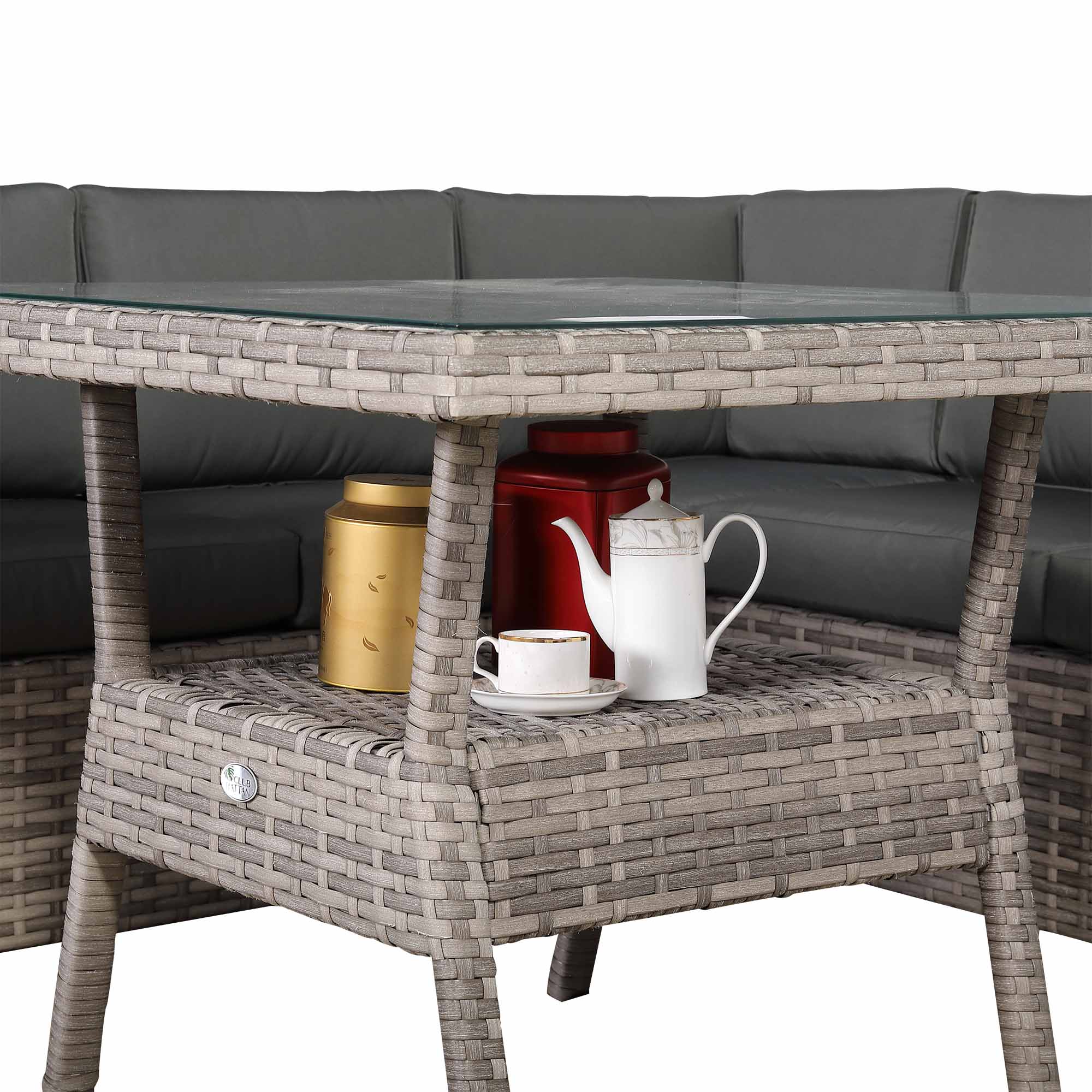 IN STOCK | Bristol 7-Seater Rattan Corner Sofa Dining Set | All-Weather Patio Sectional with Dining Table & Footstools