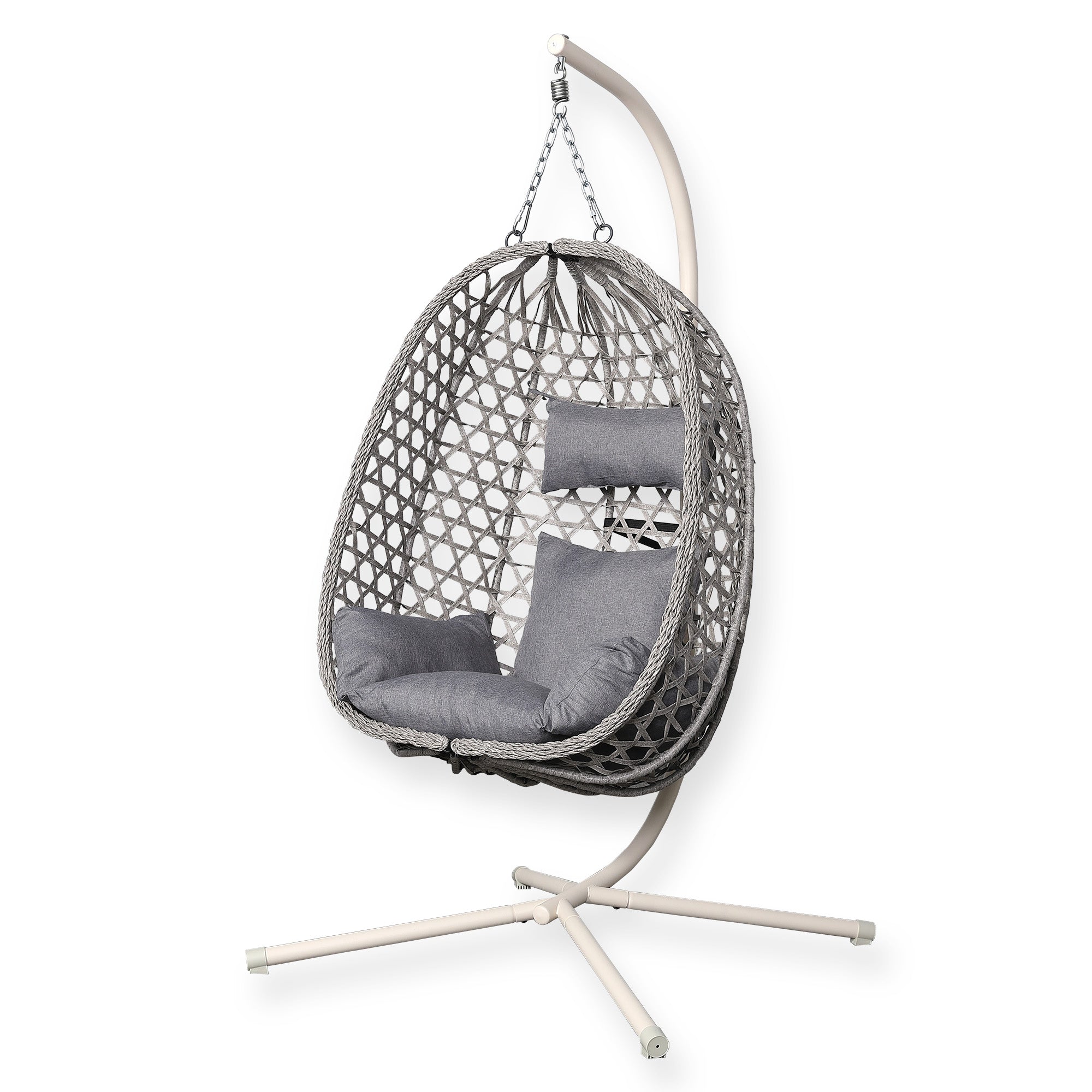Nest Hanging Egg Swing Chair with Stand, Thick Showerproof Cushions, for Living Room,Balcony or Outdoor, Grey Weave & Beige Stand(RR-EC-01)