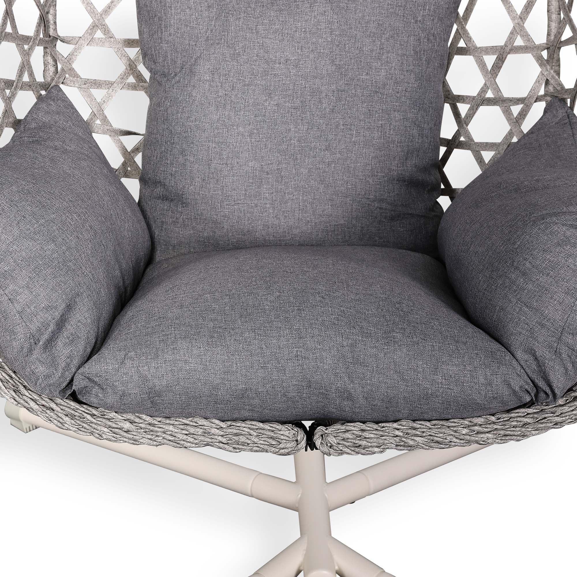 Nest Hanging Egg Swing Chair with Stand, Thick Showerproof Cushions, for Living Room,Balcony or Outdoor, Grey Weave & Beige Stand(RR-EC-01)