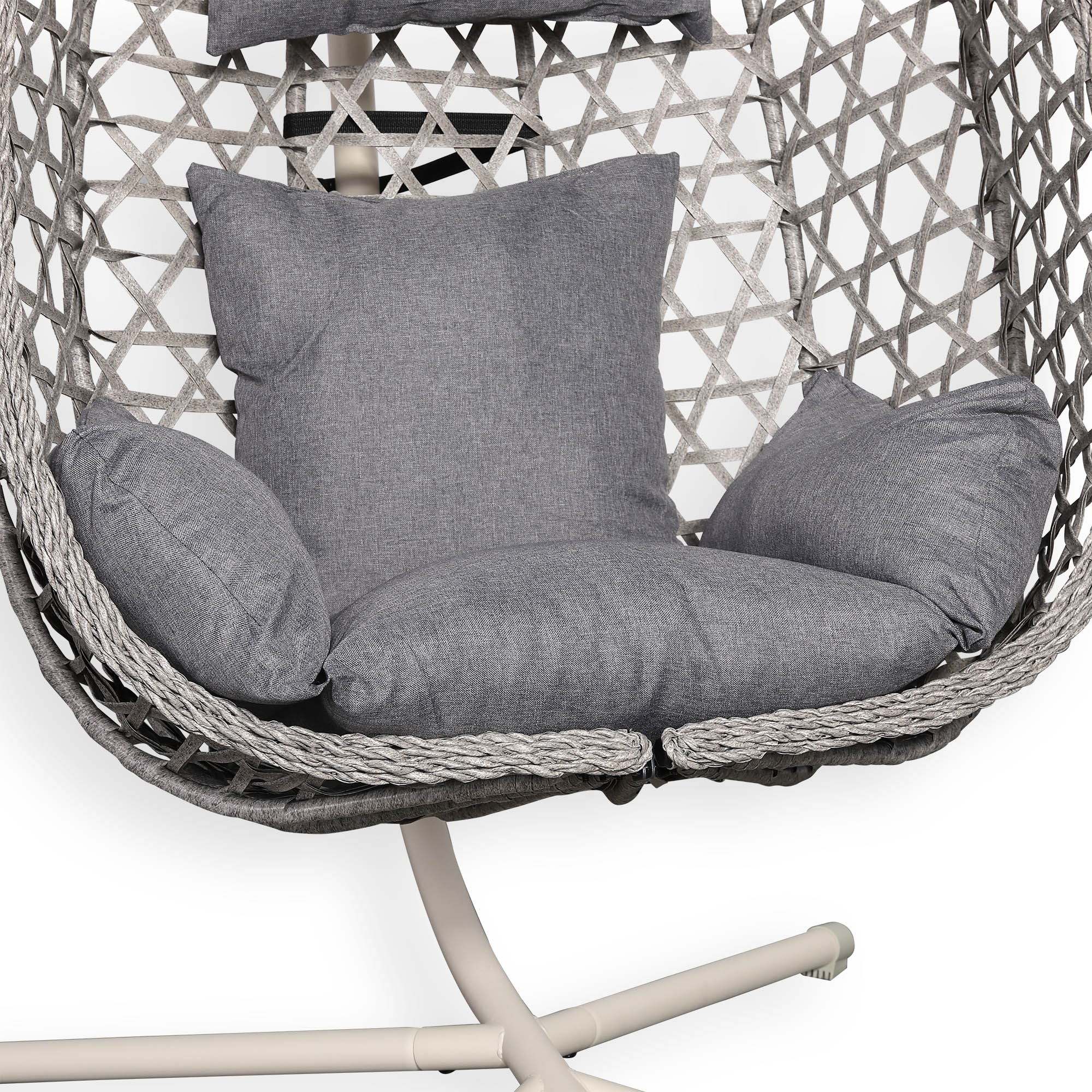 Nest Hanging Egg Swing Chair with Stand, Thick Showerproof Cushions, for Living Room,Balcony or Outdoor, Grey Weave & Beige Stand(RR-EC-01)