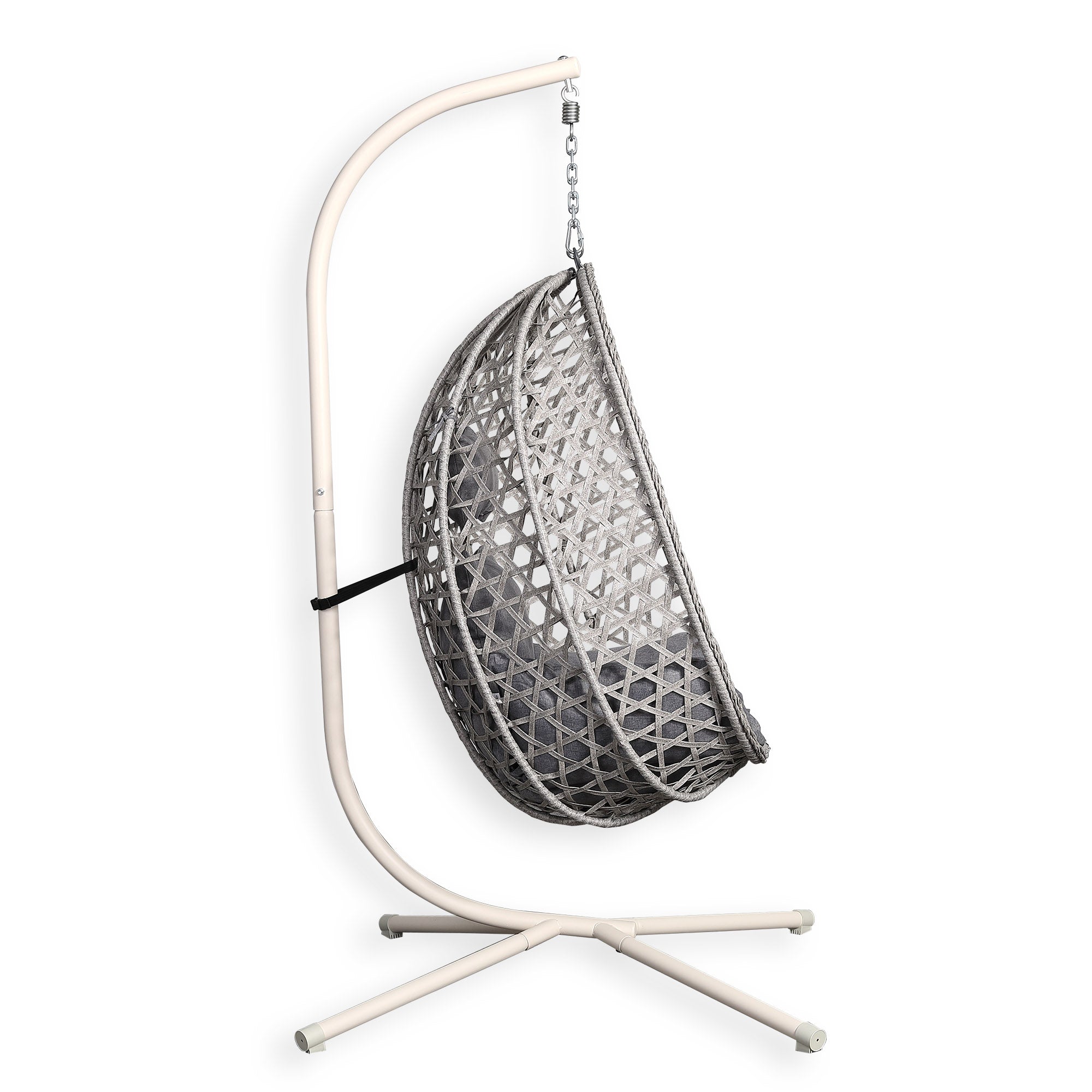 Nest Hanging Egg Swing Chair with Stand, Thick Showerproof Cushions, for Living Room,Balcony or Outdoor, Grey Weave & Beige Stand(RR-EC-01)