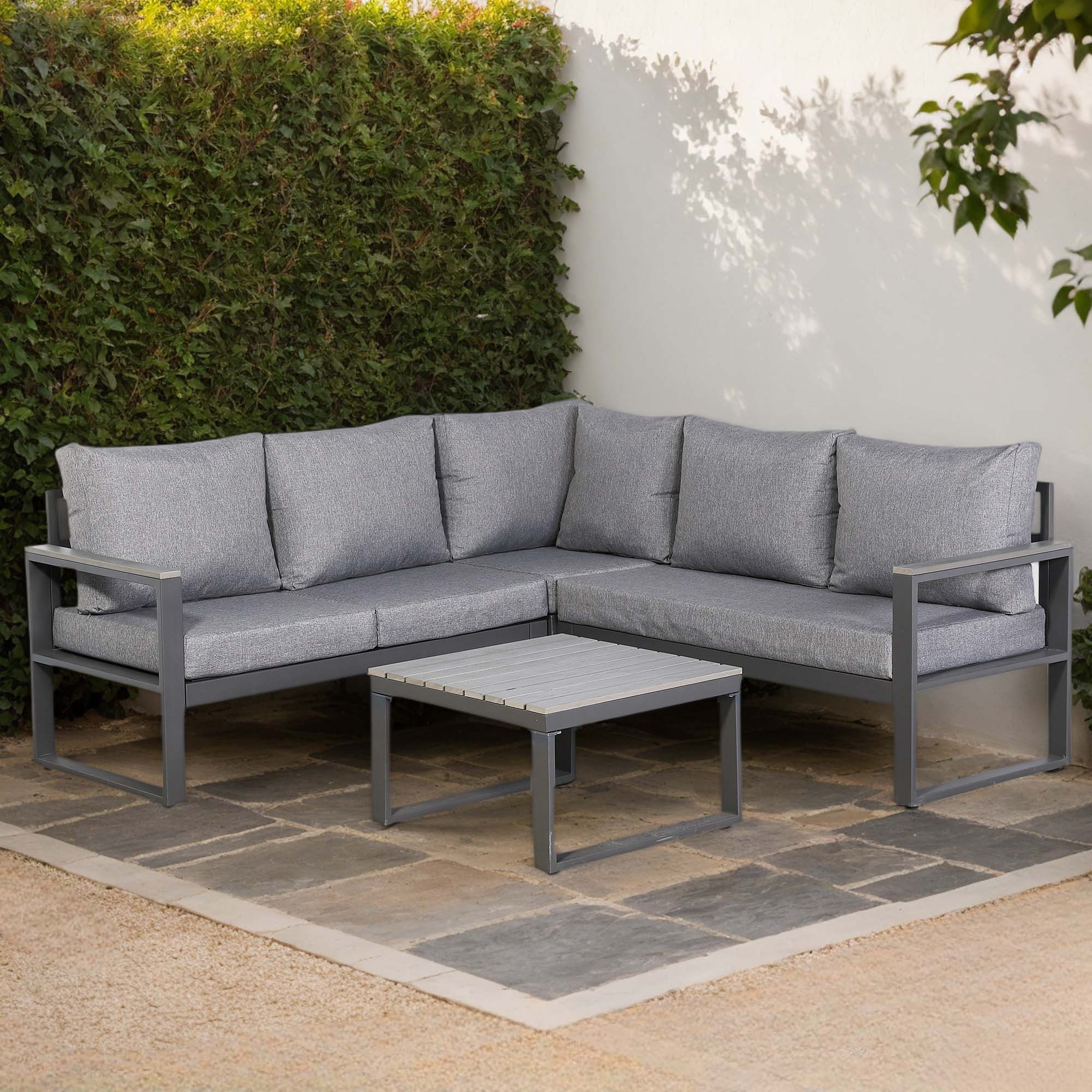 Dune Range Square Corner Set Charcoal Aluminium Frame With Charcoal Cushions