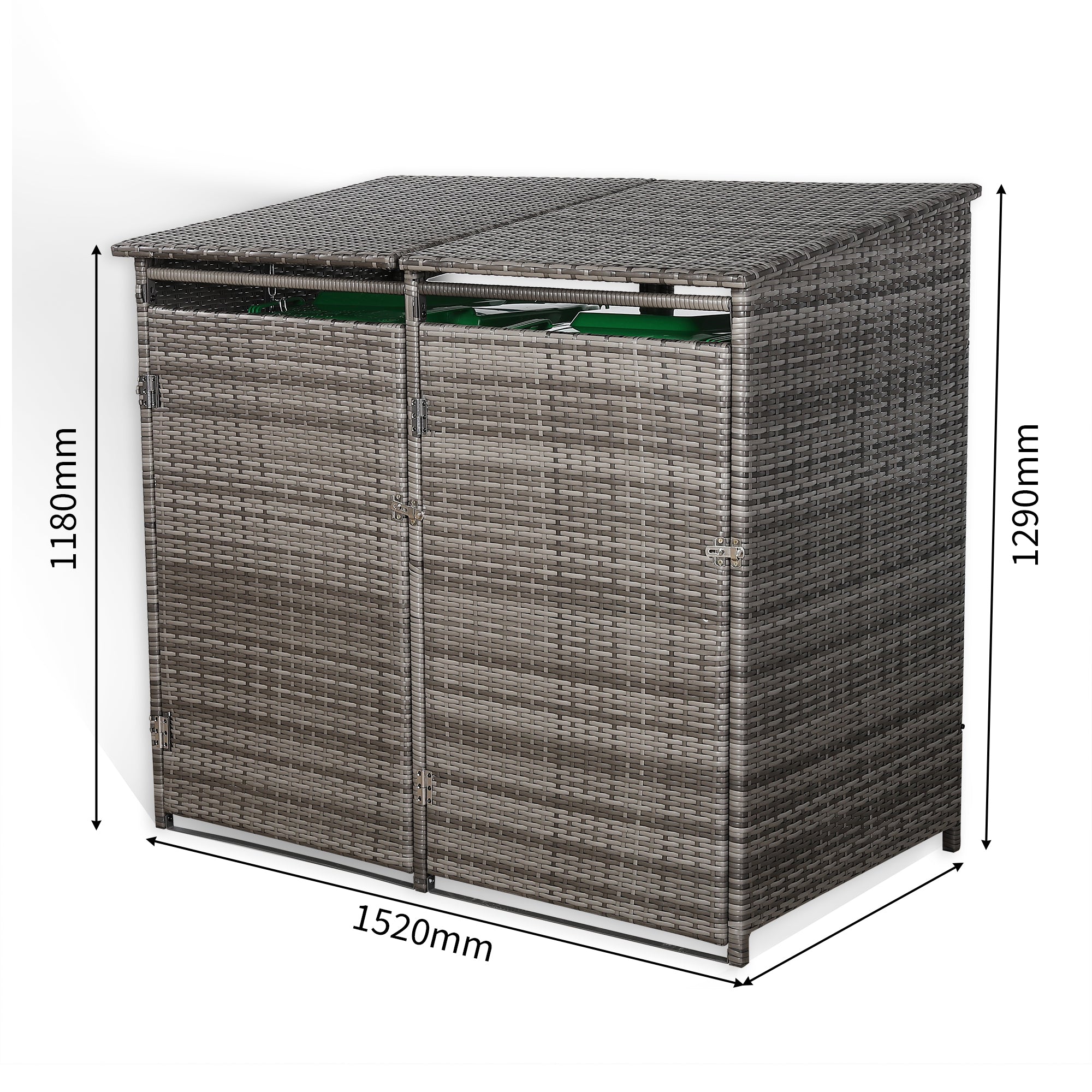 Nest wheelie bins shed / store in Grey Rattan Weave (WBS-2G)