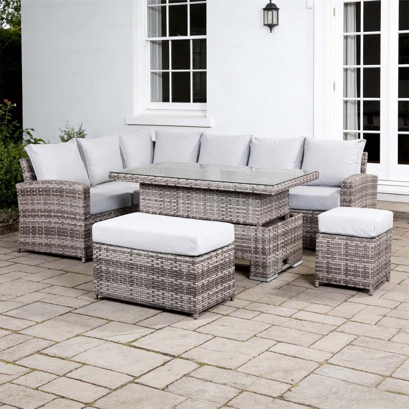Sloane Range Left Hand Corner Sofa Set with Rising Table in Rustic Grey Weave (2021 version)