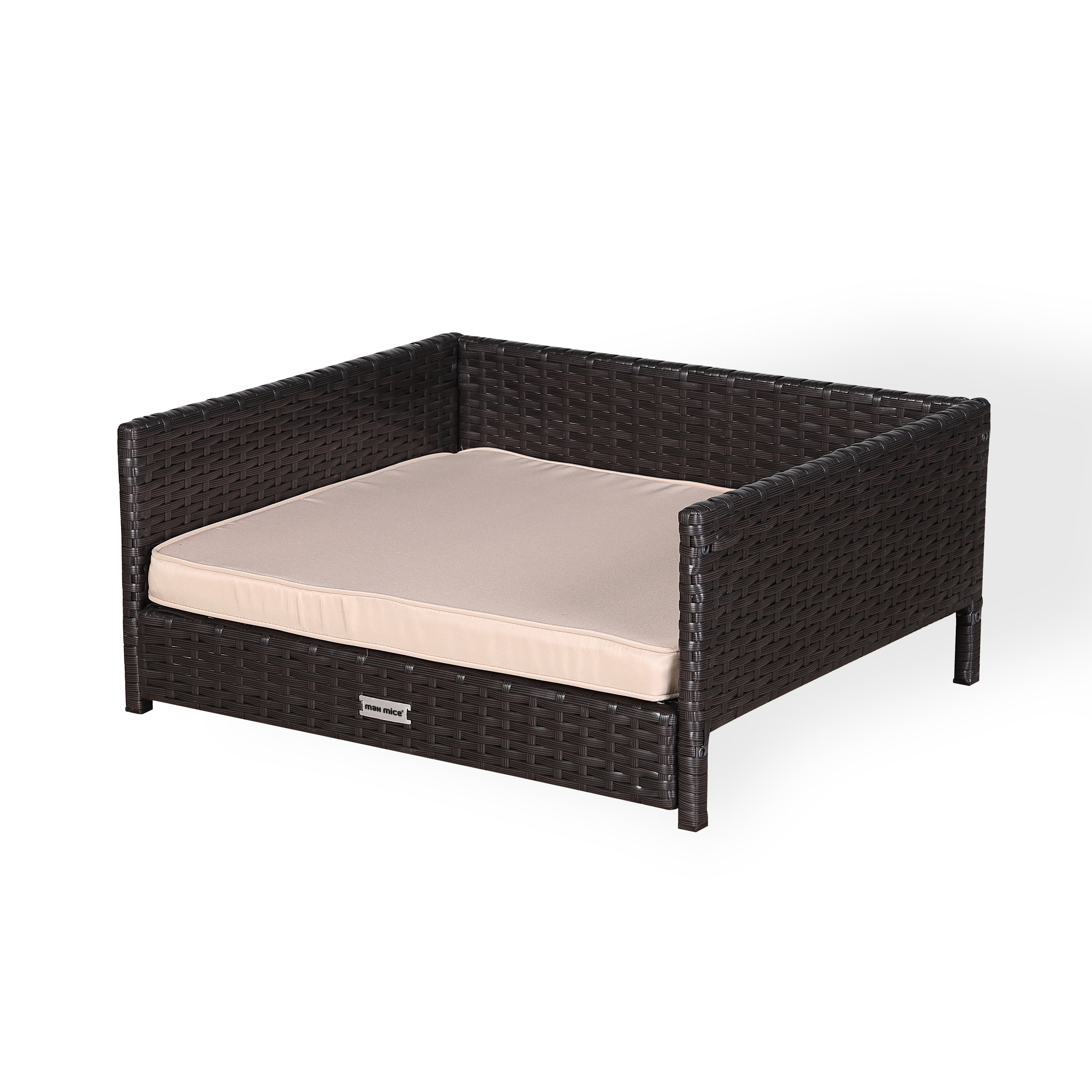 Nest Range - Wicker Raised Dog House | Rattan Dog Bed for Indoor/Outdoor with Removable Roof & Cushion (Brown) - Available in S, M, L