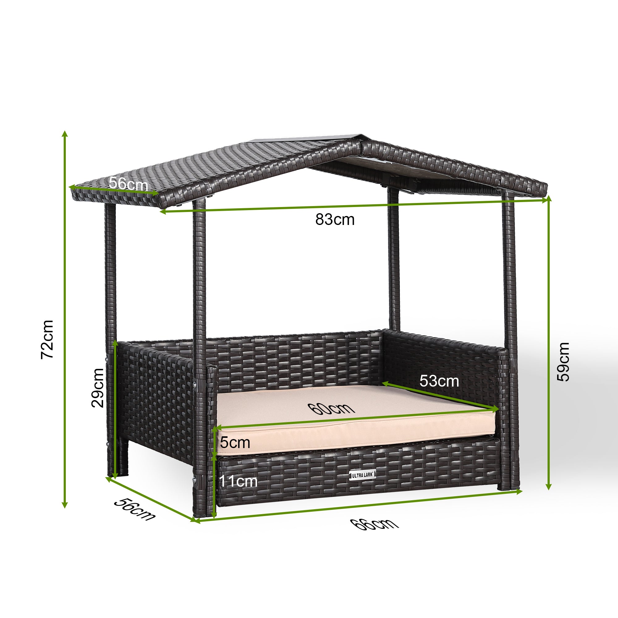 Nest Range - Wicker Raised Dog House | Rattan Dog Bed for Indoor/Outdoor with Removable Roof & Cushion (Brown) - Available in S, M, L